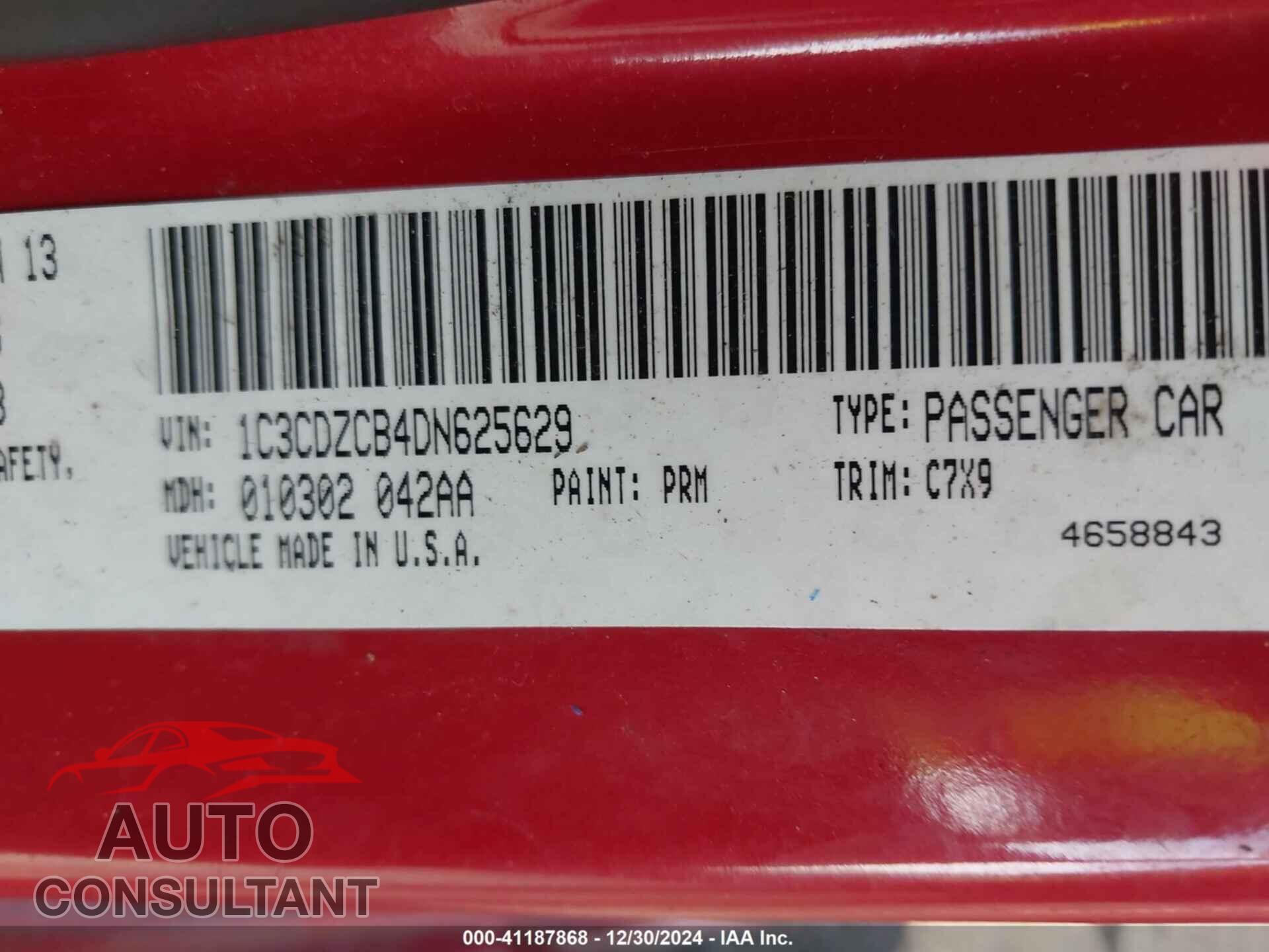 DODGE AVENGER 2013 - 1C3CDZCB4DN625629