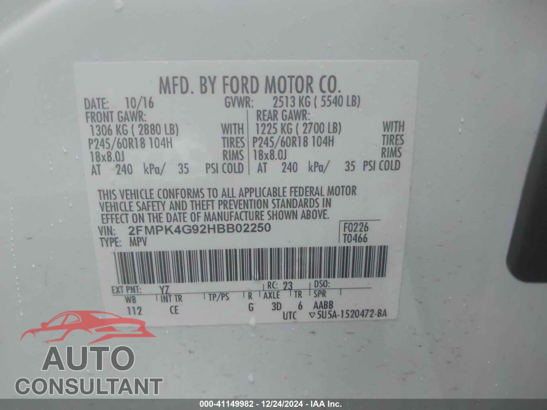 FORD EDGE 2017 - 2FMPK4G92HBB02250