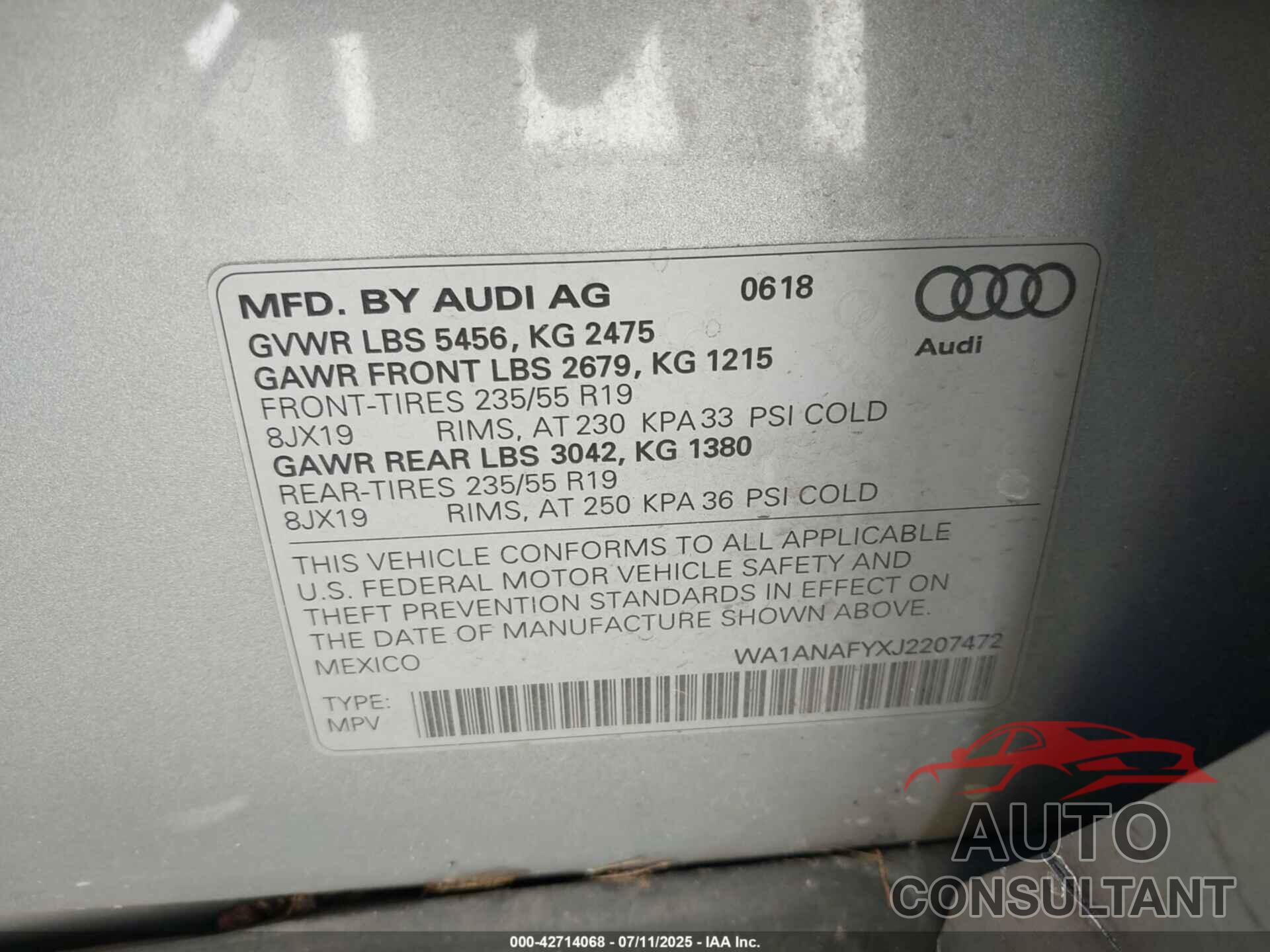 AUDI Q5 2018 - WA1ANAFYXJ2207472