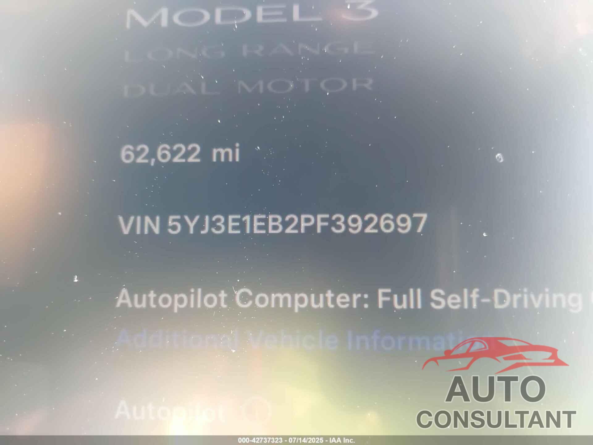 TESLA MODEL 3 2023 - 5YJ3E1EB2PF392697