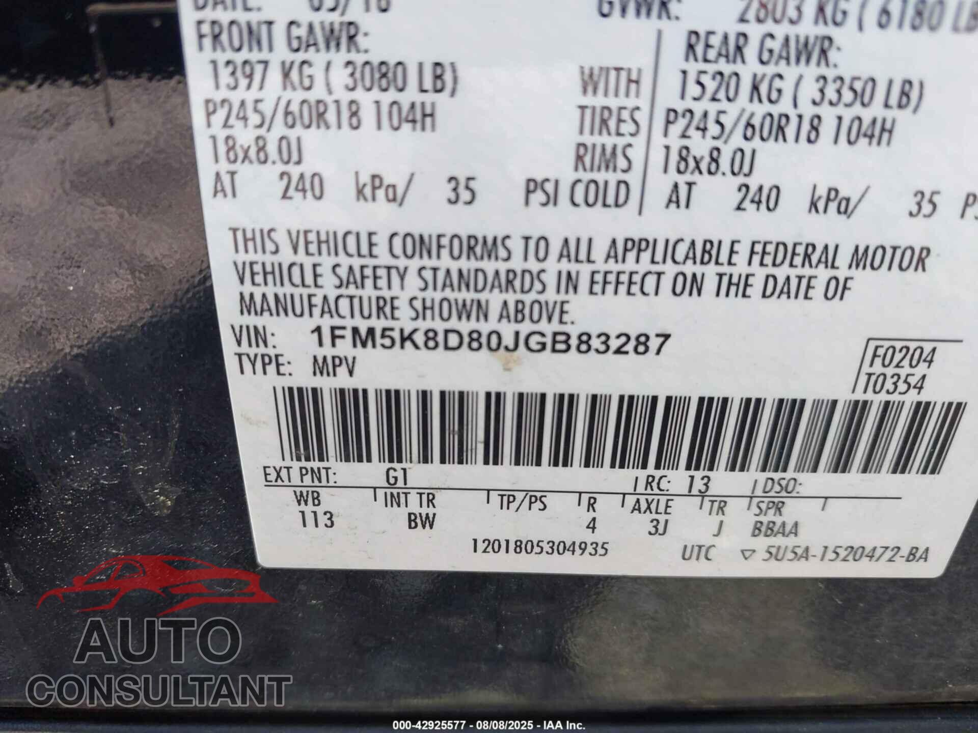 FORD EXPLORER 2018 - 1FM5K8D80JGB83287