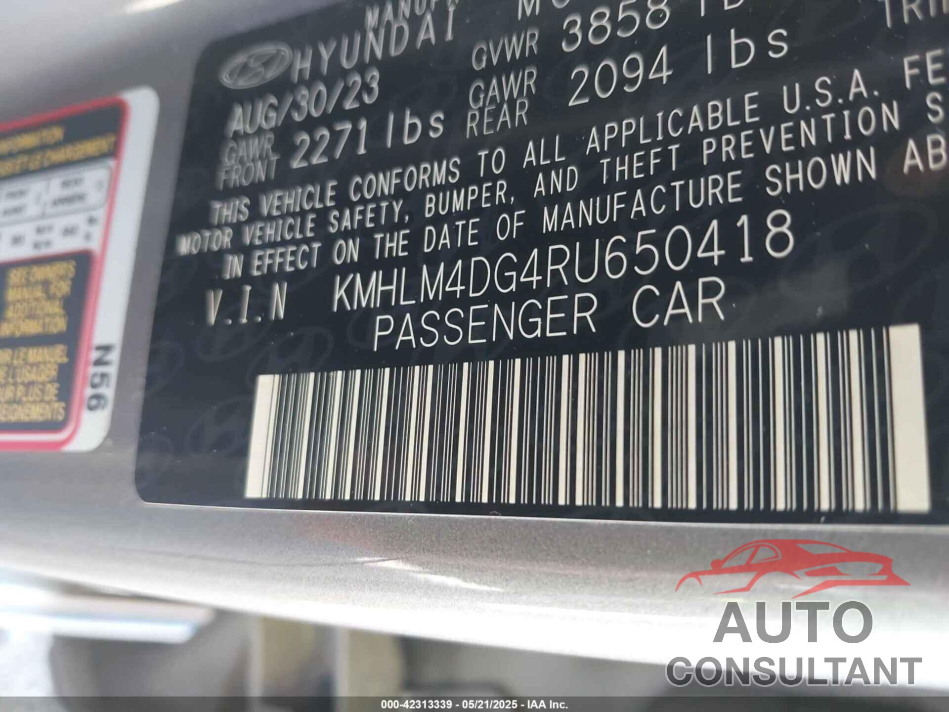 HYUNDAI ELANTRA 2024 - KMHLM4DG4RU650418