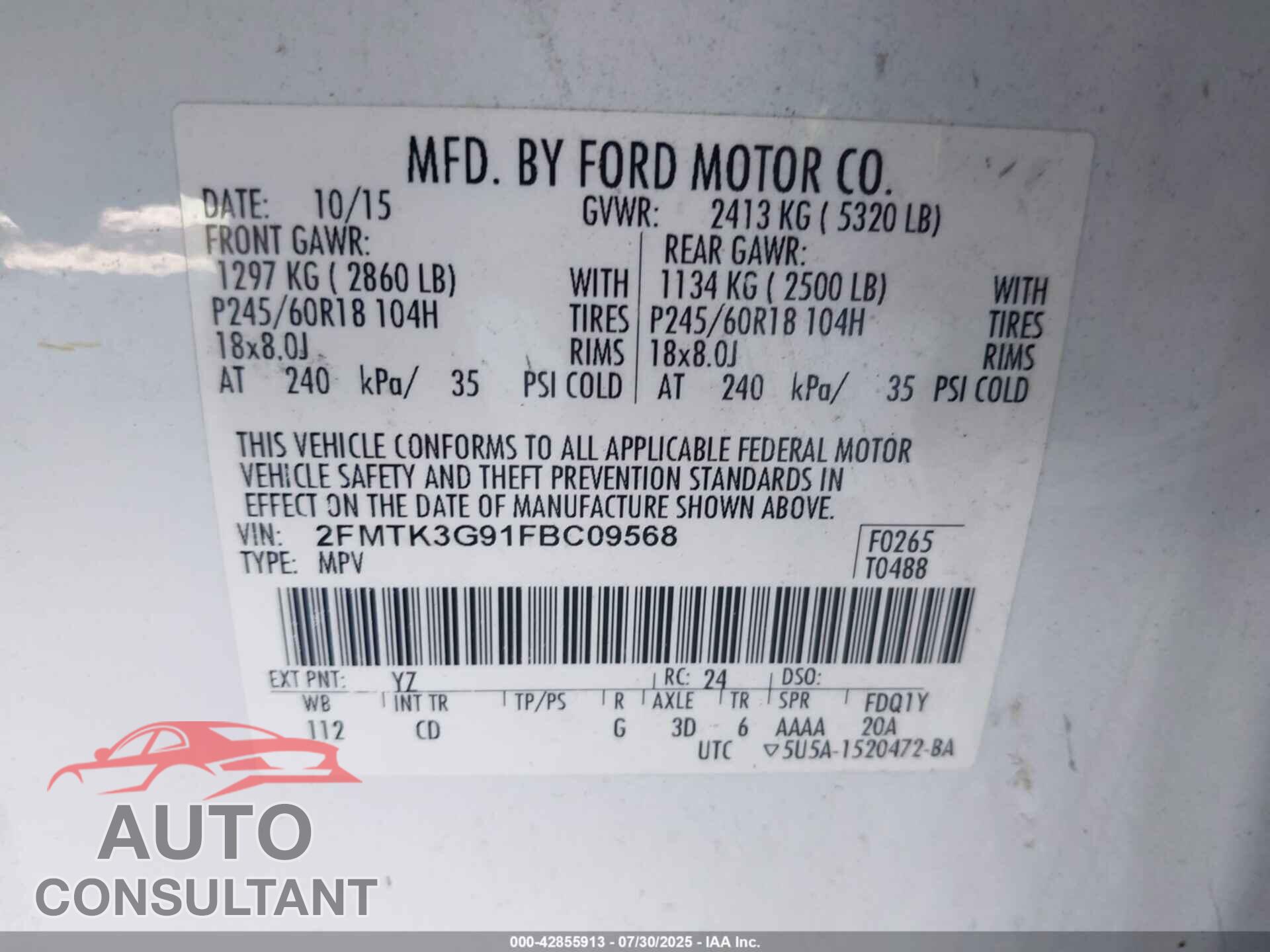 FORD EDGE 2015 - 2FMTK3G91FBC09568