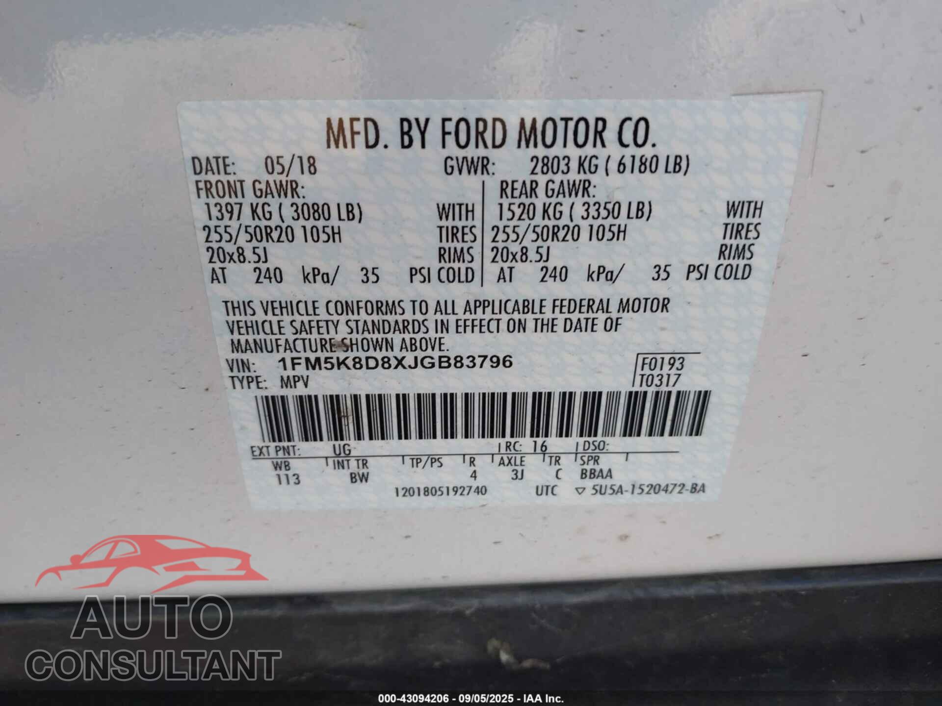 FORD EXPLORER 2018 - 1FM5K8D8XJGB83796