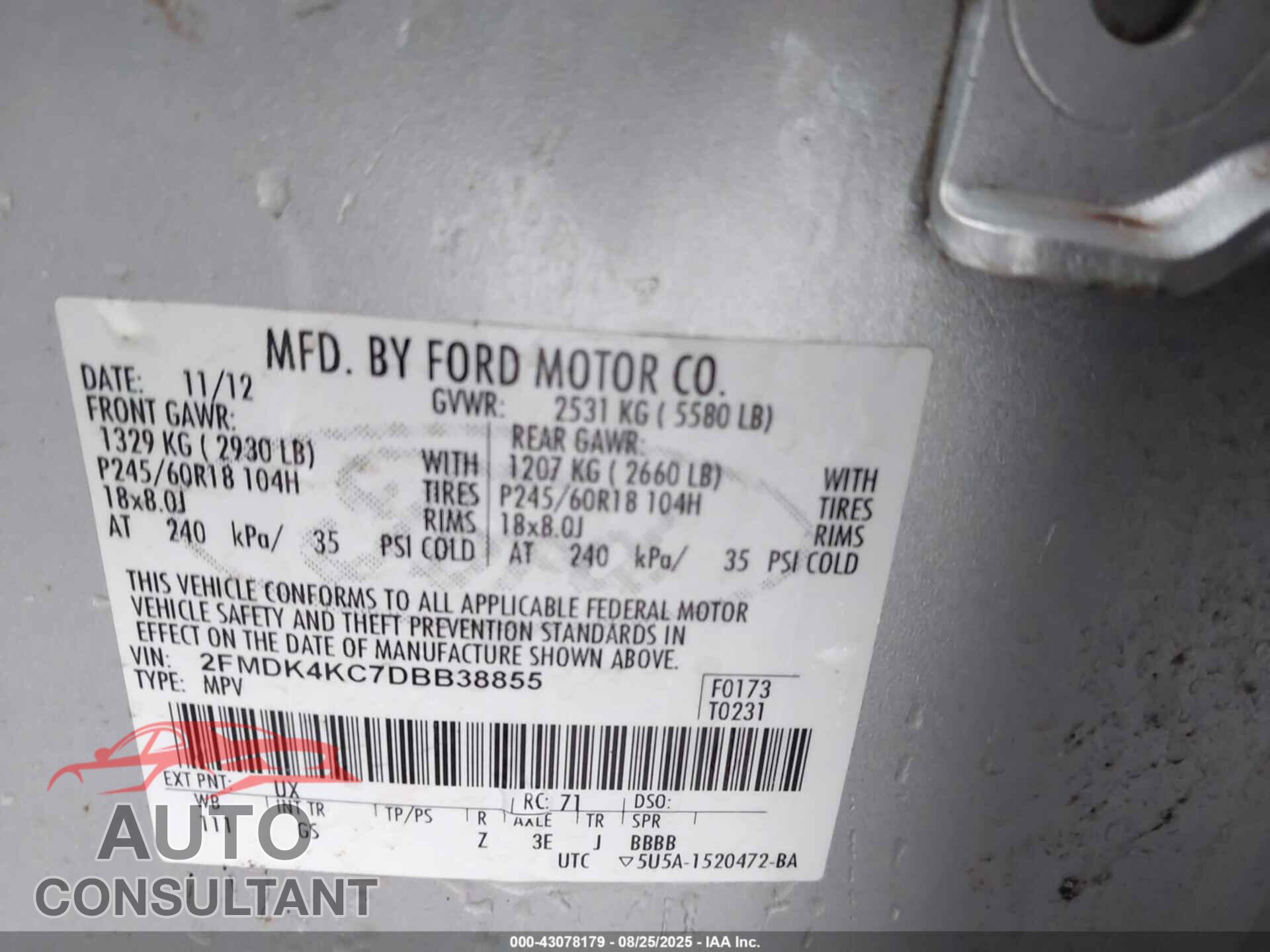 FORD EDGE 2013 - 2FMDK4KC7DBB38855