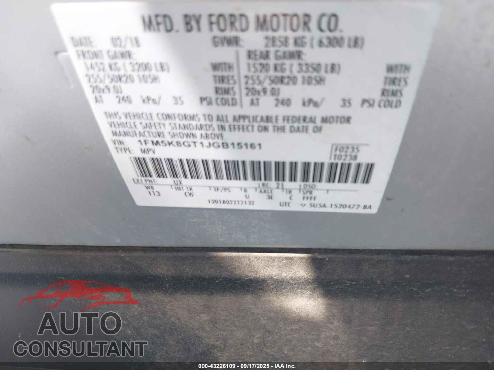 FORD EXPLORER 2018 - 1FM5K8GT1JGB15161