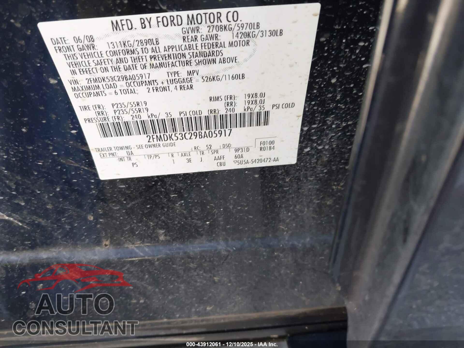 FORD FLEX 2009 - 2FMDK53C29BA05917