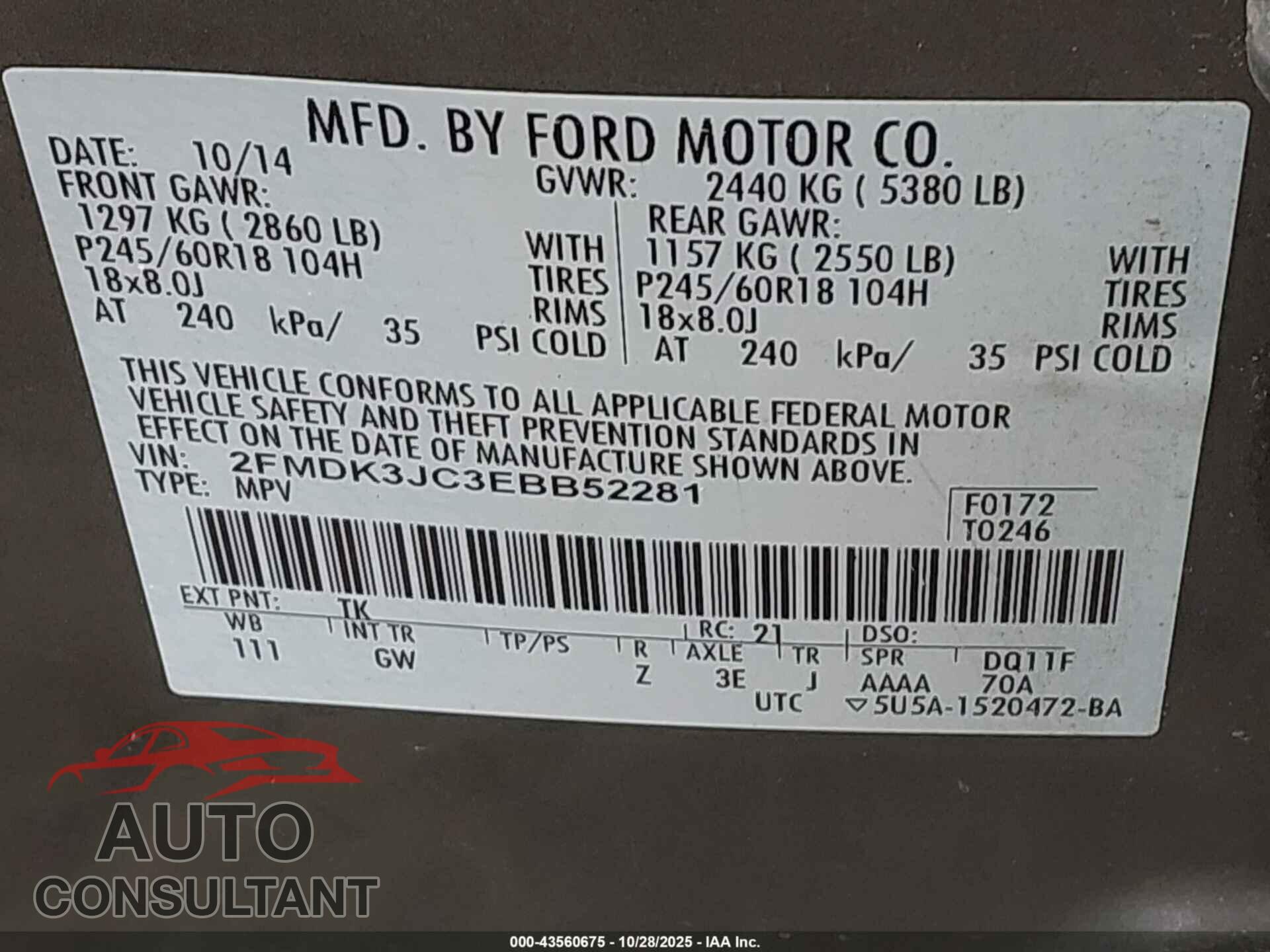 FORD EDGE 2014 - 2FMDK3JC3EBB52281
