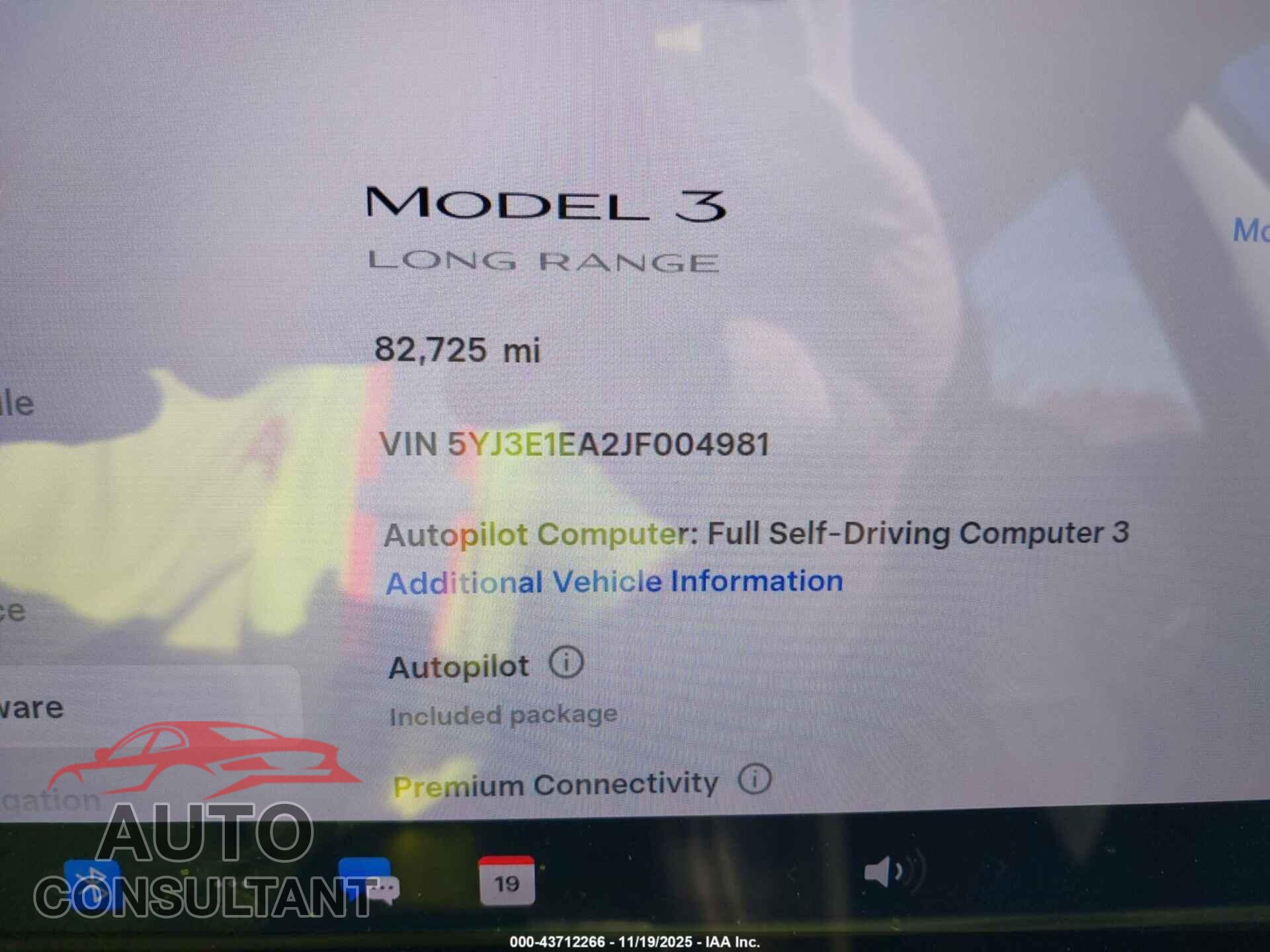 TESLA MODEL 3 2018 - 5YJ3E1EA2JF004981