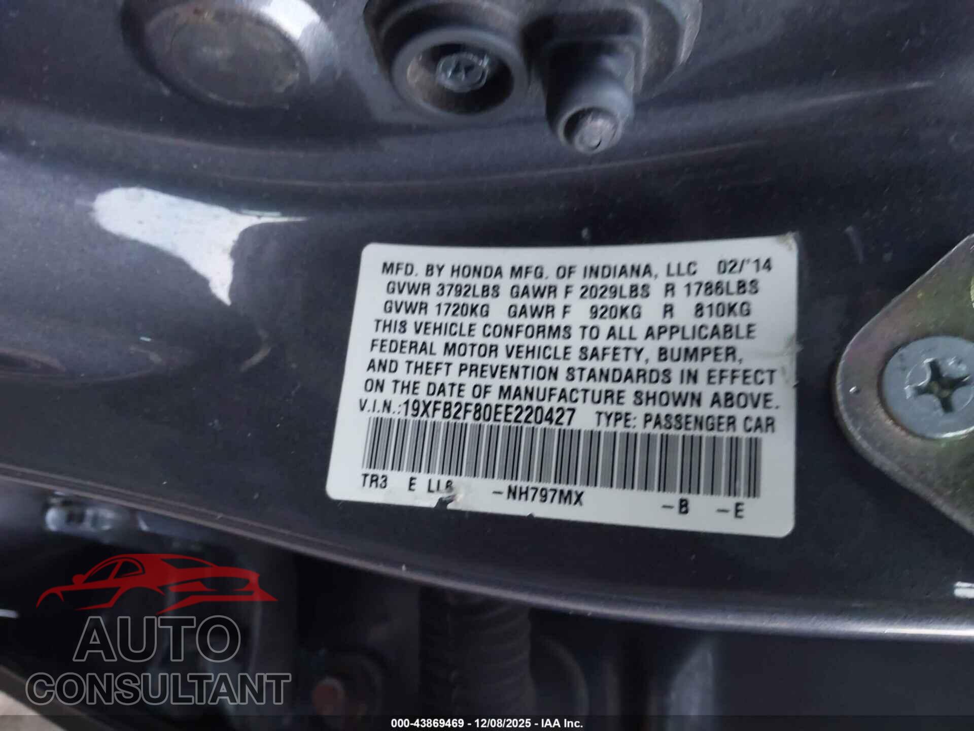 HONDA CIVIC 2014 - 19XFB2F80EE220427