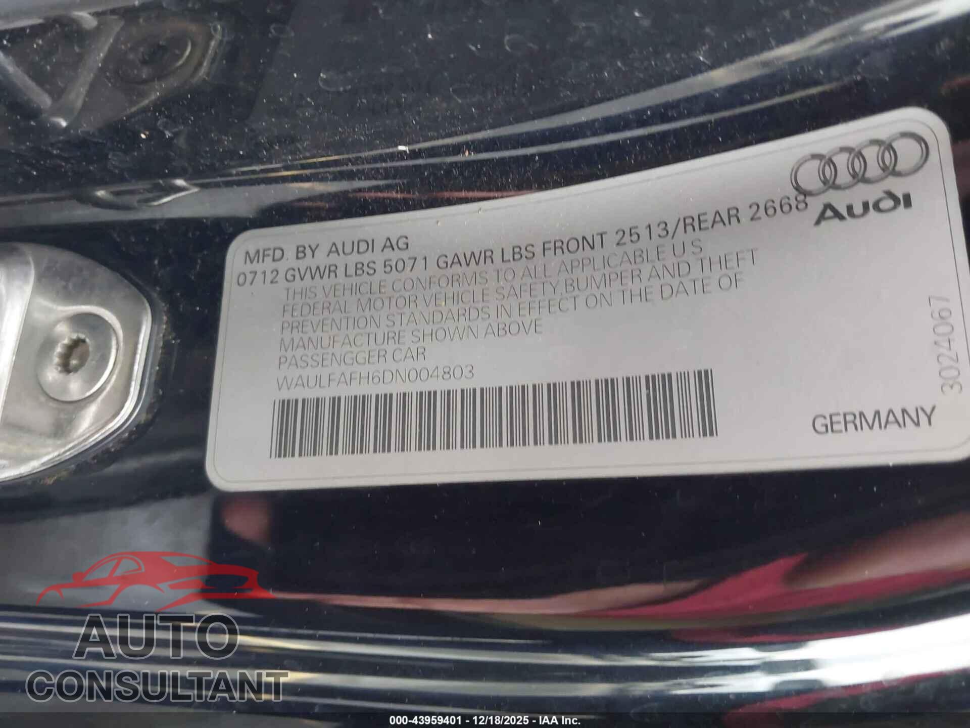 AUDI A5 2013 - WAULFAFH6DN004803