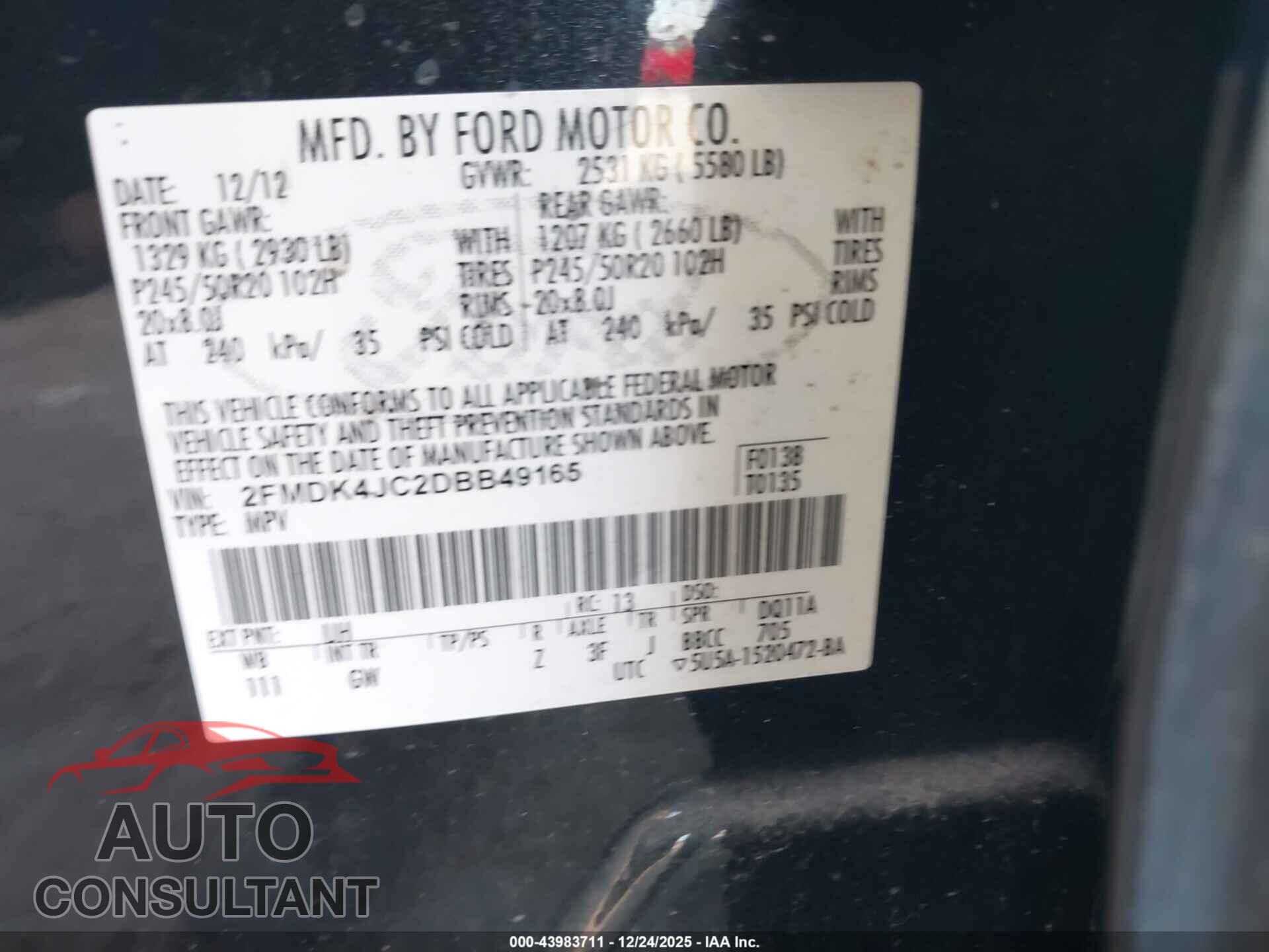 FORD EDGE 2013 - 2FMDK4JC2DBB49165