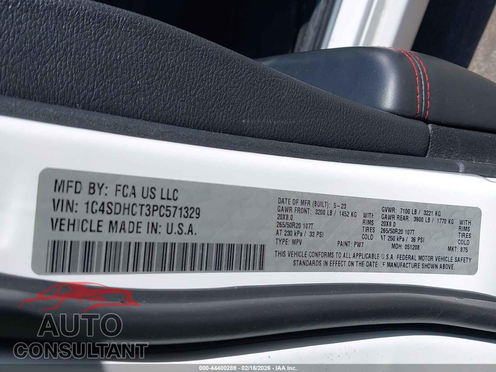 DODGE DURANGO 2023 - 1C4SDHCT3PC571329