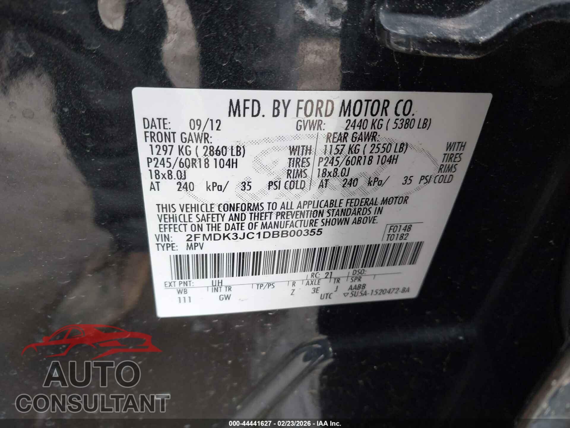 FORD EDGE 2013 - 2FMDK3JC1DBB00355