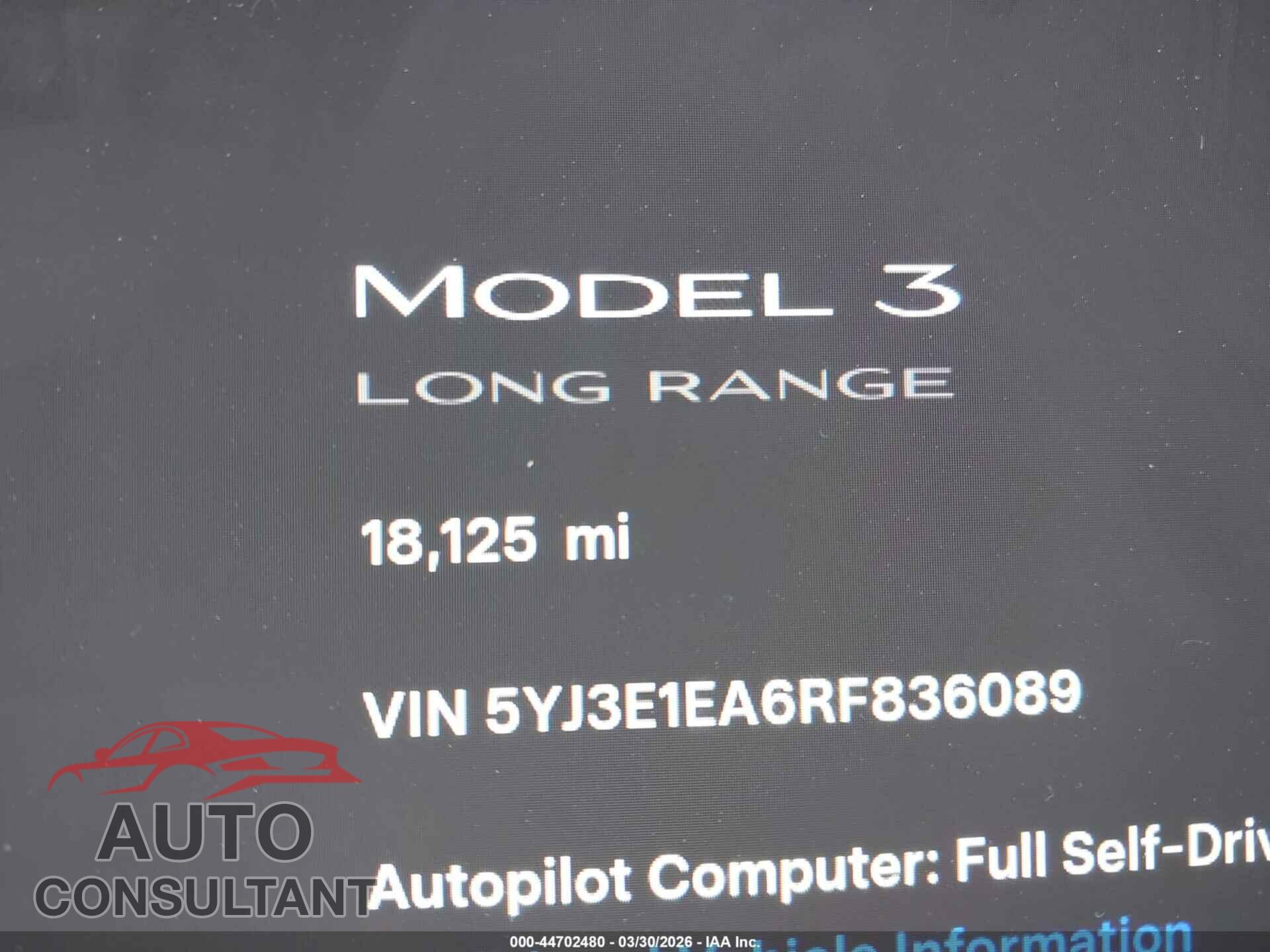 TESLA MODEL 3 2024 - 5YJ3E1EA6RF836089