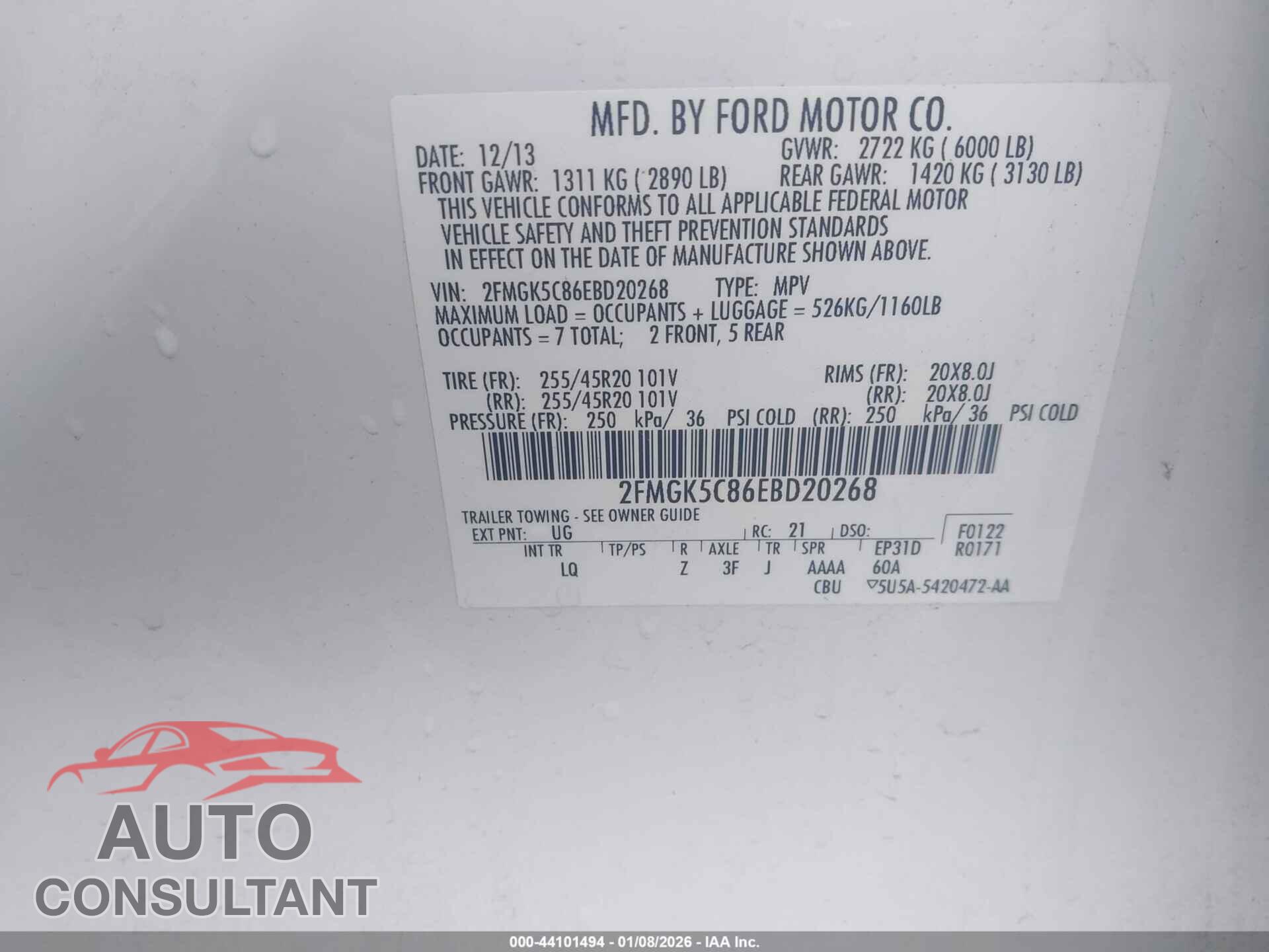 FORD FLEX 2014 - 2FMGK5C86EBD20268