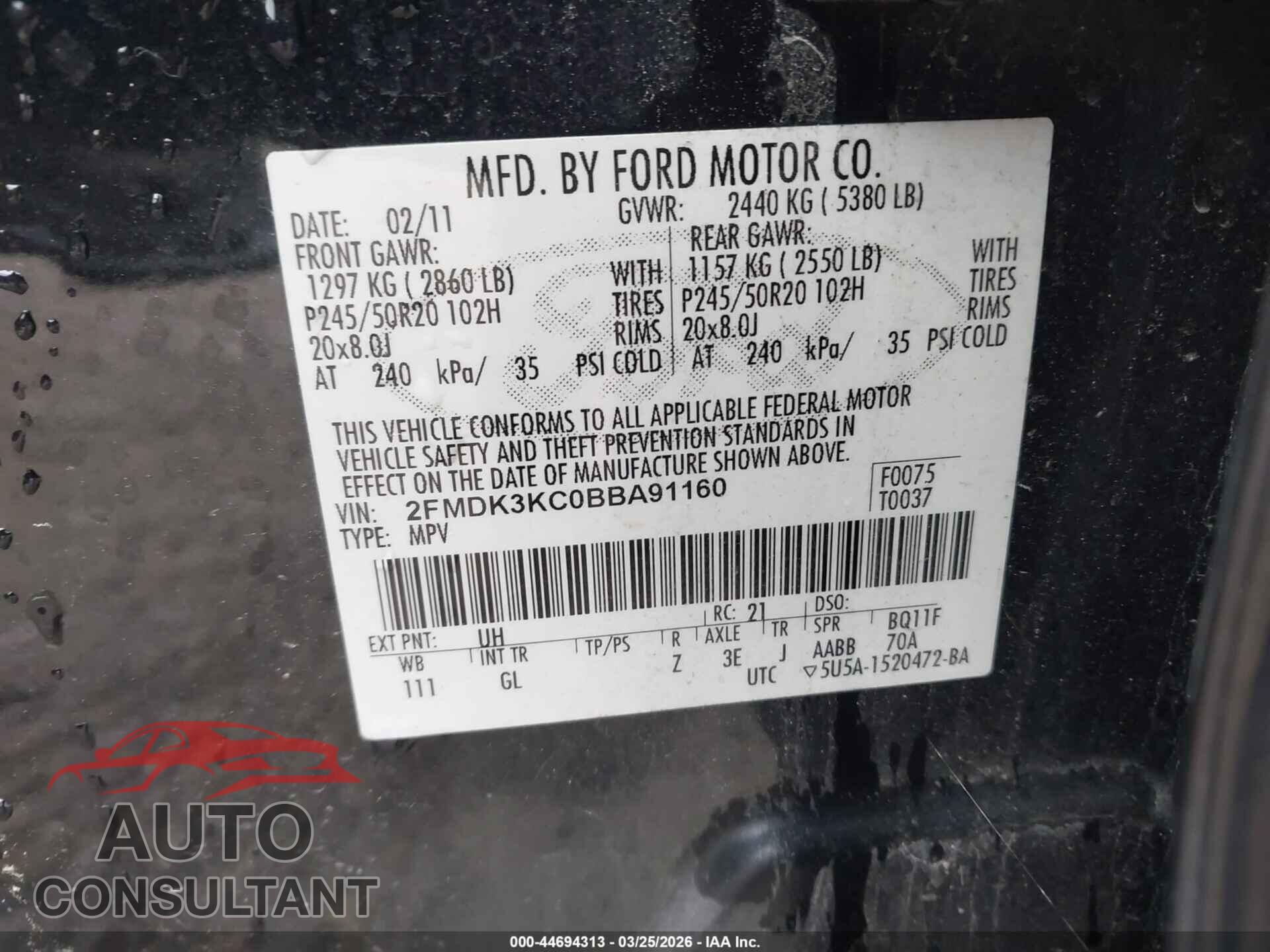 FORD EDGE 2011 - 2FMDK3KC0BBA91160