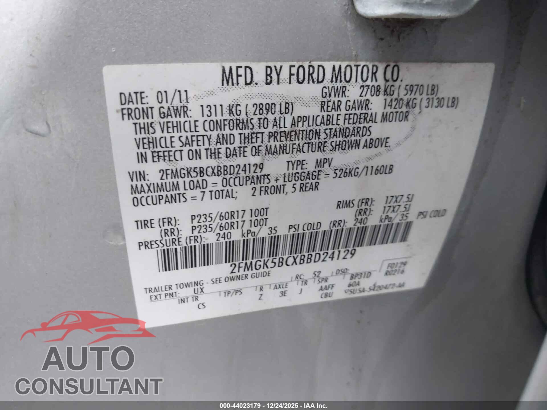 FORD FLEX 2011 - 2FMGK5BCXBBD24129