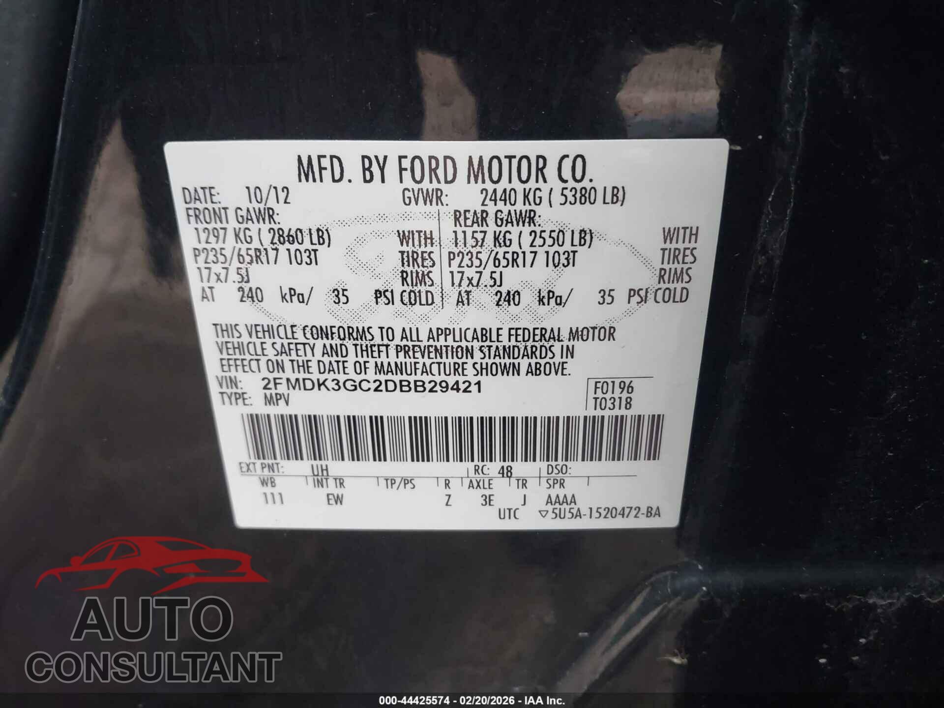 FORD EDGE 2013 - 2FMDK3GC2DBB29421