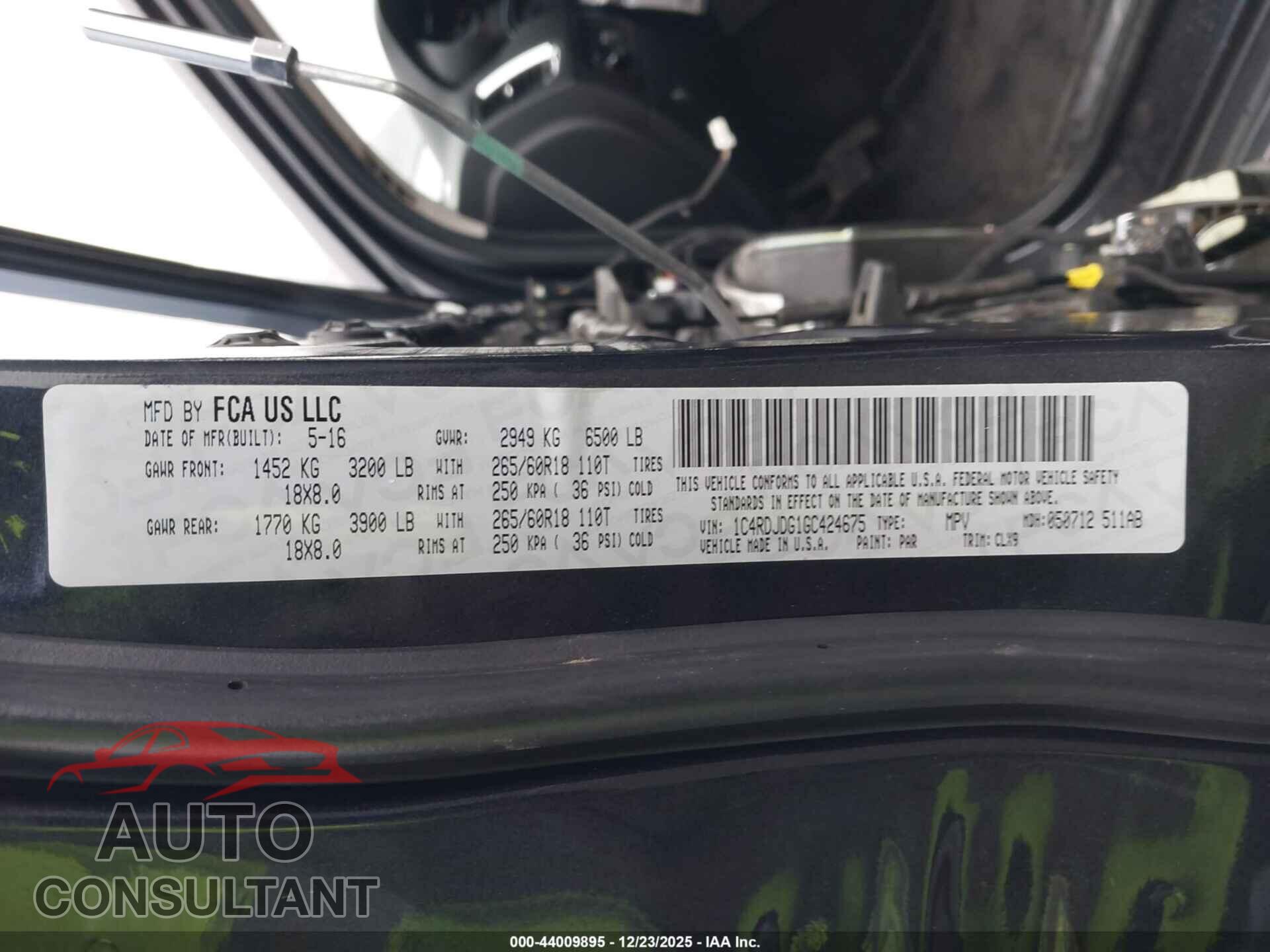 DODGE DURANGO 2016 - 1C4RDJDG1GC424675