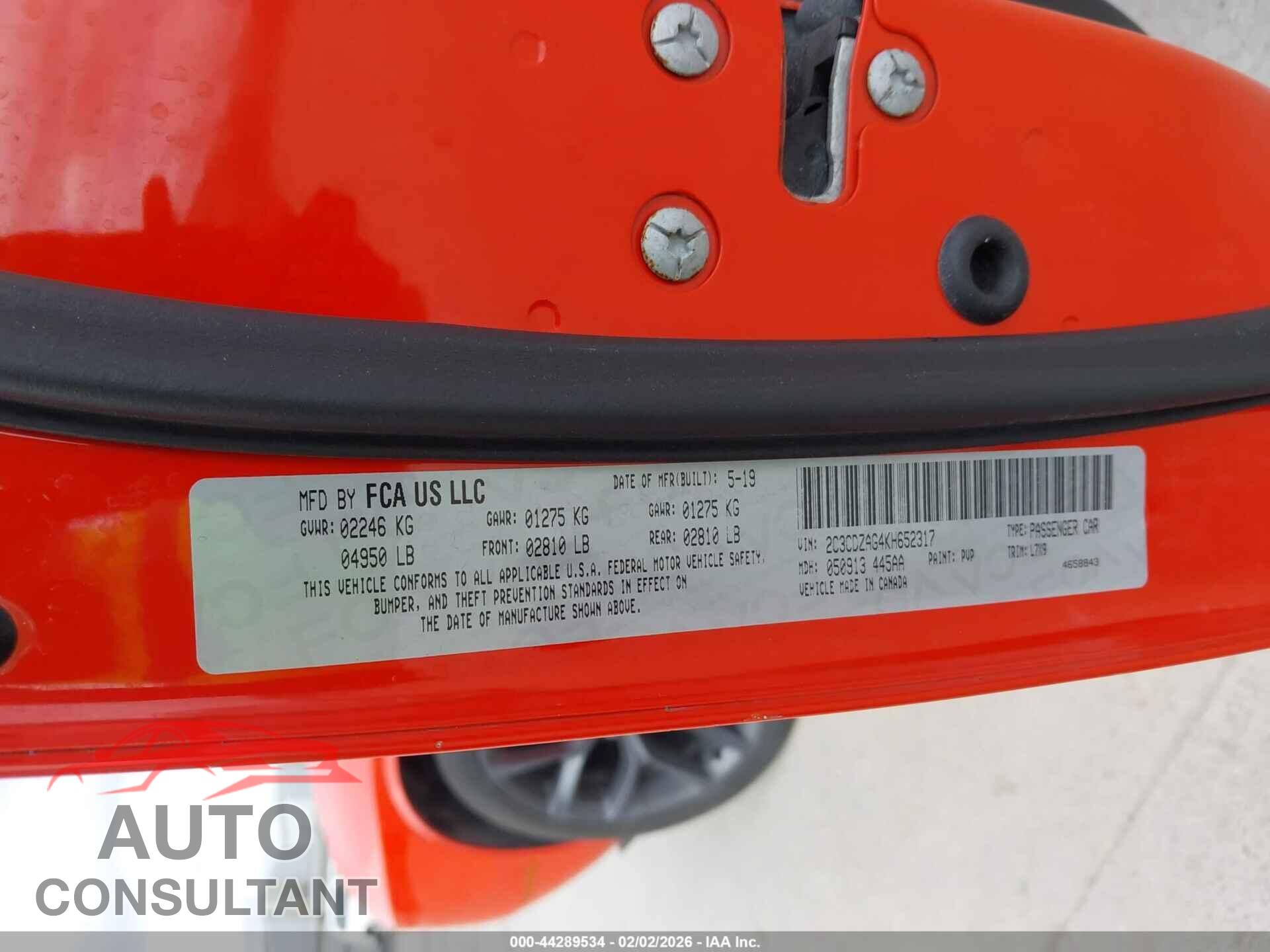 DODGE CHALLENGER 2019 - 2C3CDZAG4KH652317