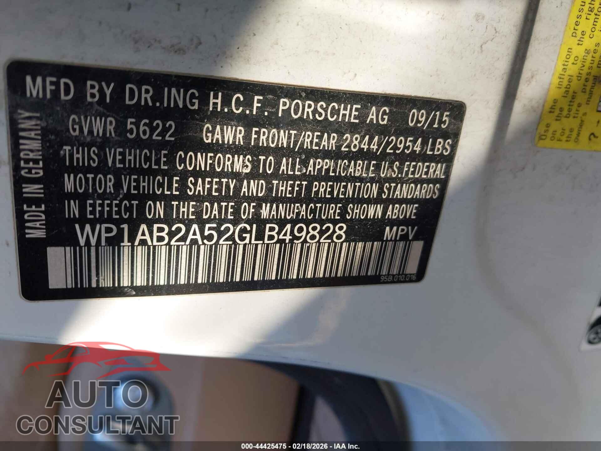 PORSCHE MACAN 2016 - WP1AB2A52GLB49828