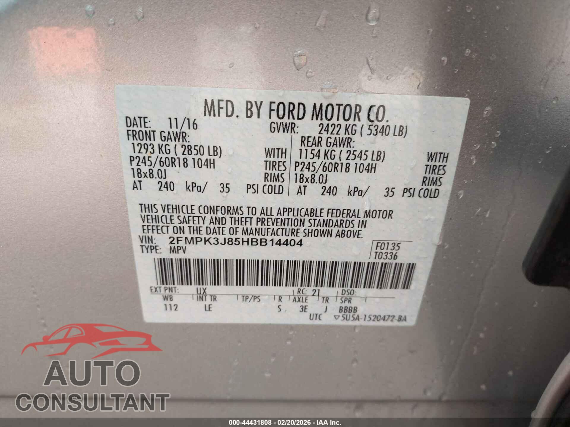 FORD EDGE 2017 - 2FMPK3J85HBB14404