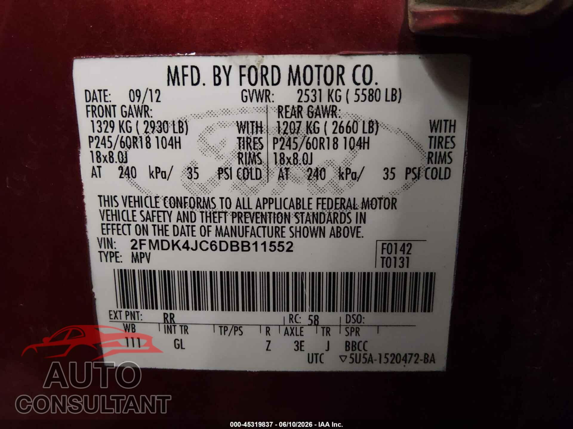 FORD EDGE 2013 - 2FMDK4JC6DBB11552