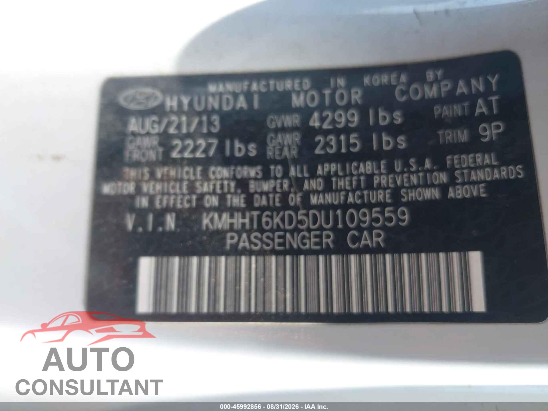 HYUNDAI GENESIS 2013 - KMHHT6KD5DU109559