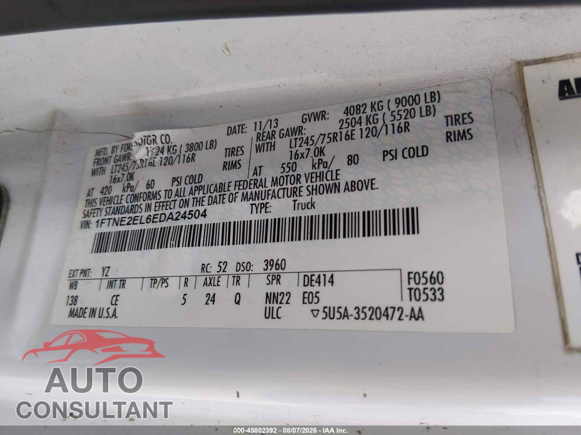 FORD E-250 2014 - 1FTNE2EL6EDA24504