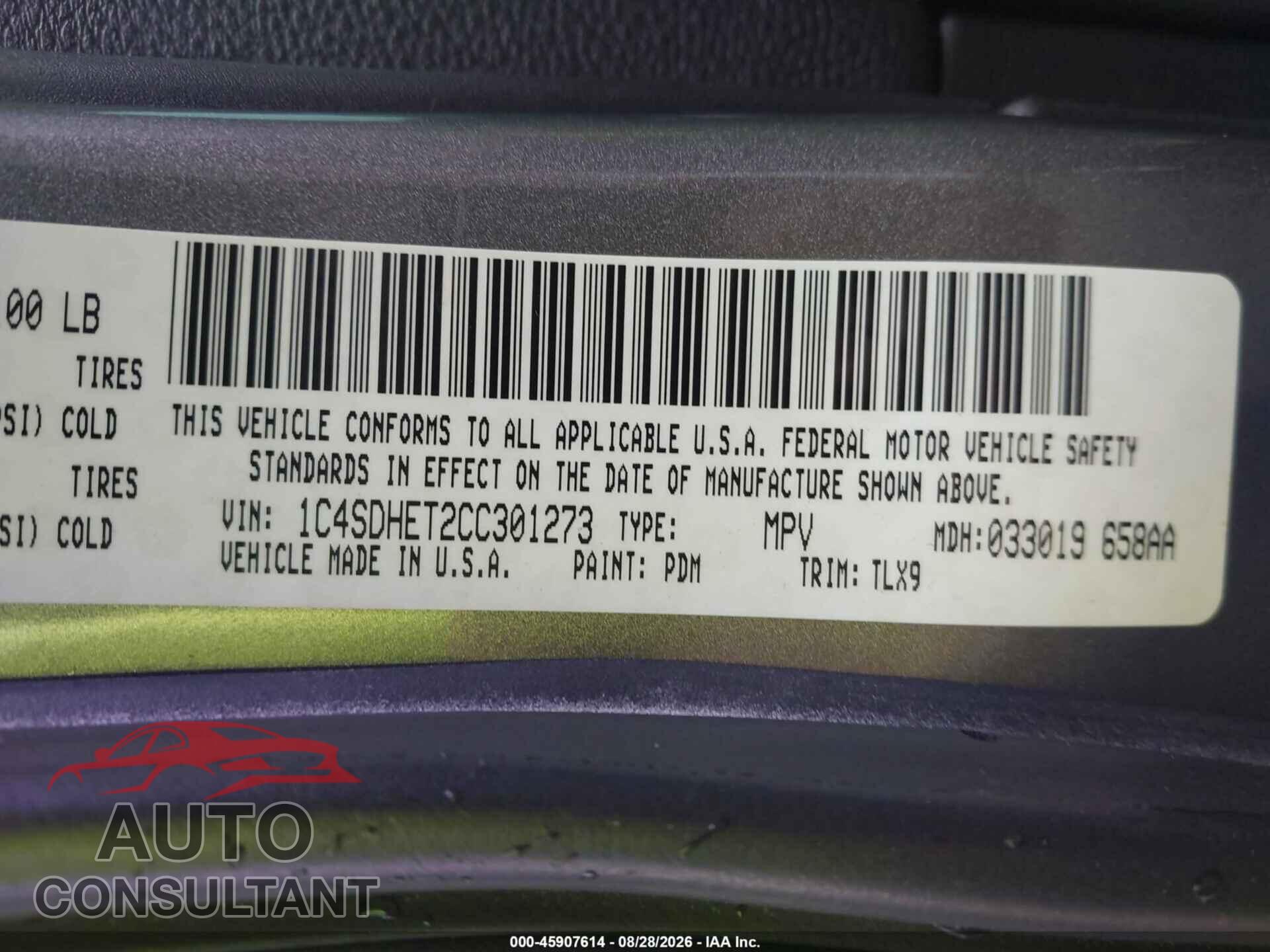 DODGE DURANGO 2012 - 1C4SDHET2CC301273
