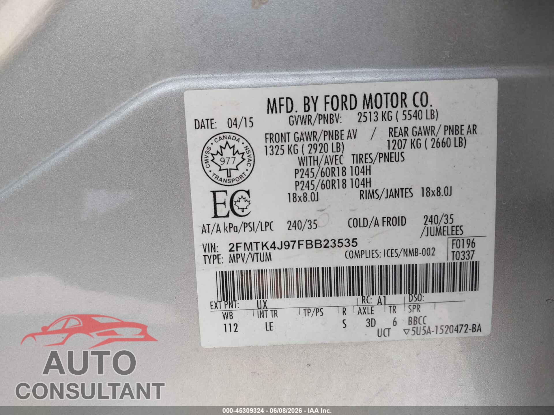 FORD EDGE 2015 - 2FMTK4J97FBB23535