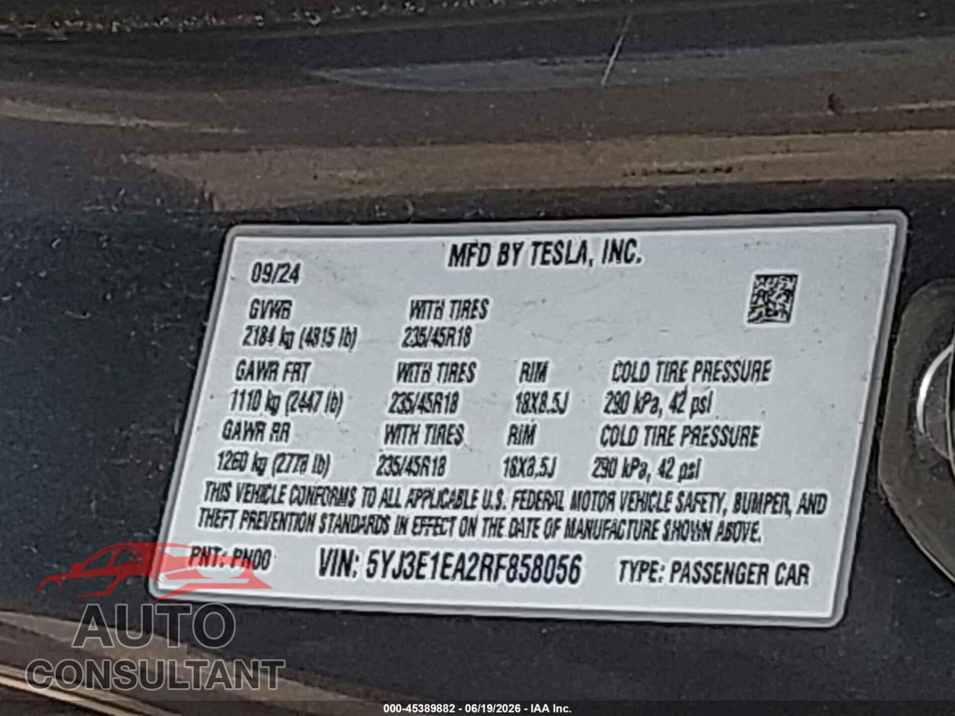 TESLA MODEL 3 2024 - 5YJ3E1EA2RF858056