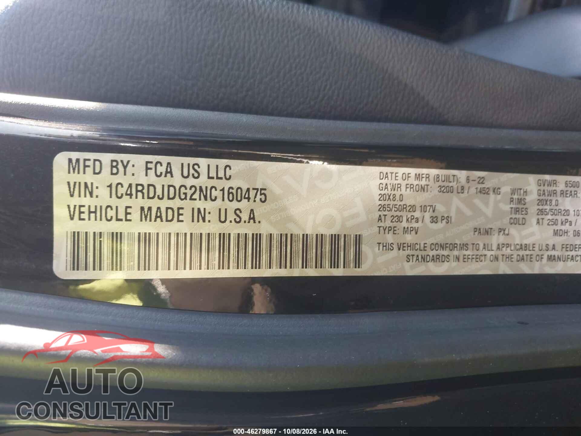 DODGE DURANGO 2022 - 1C4RDJDG2NC160475