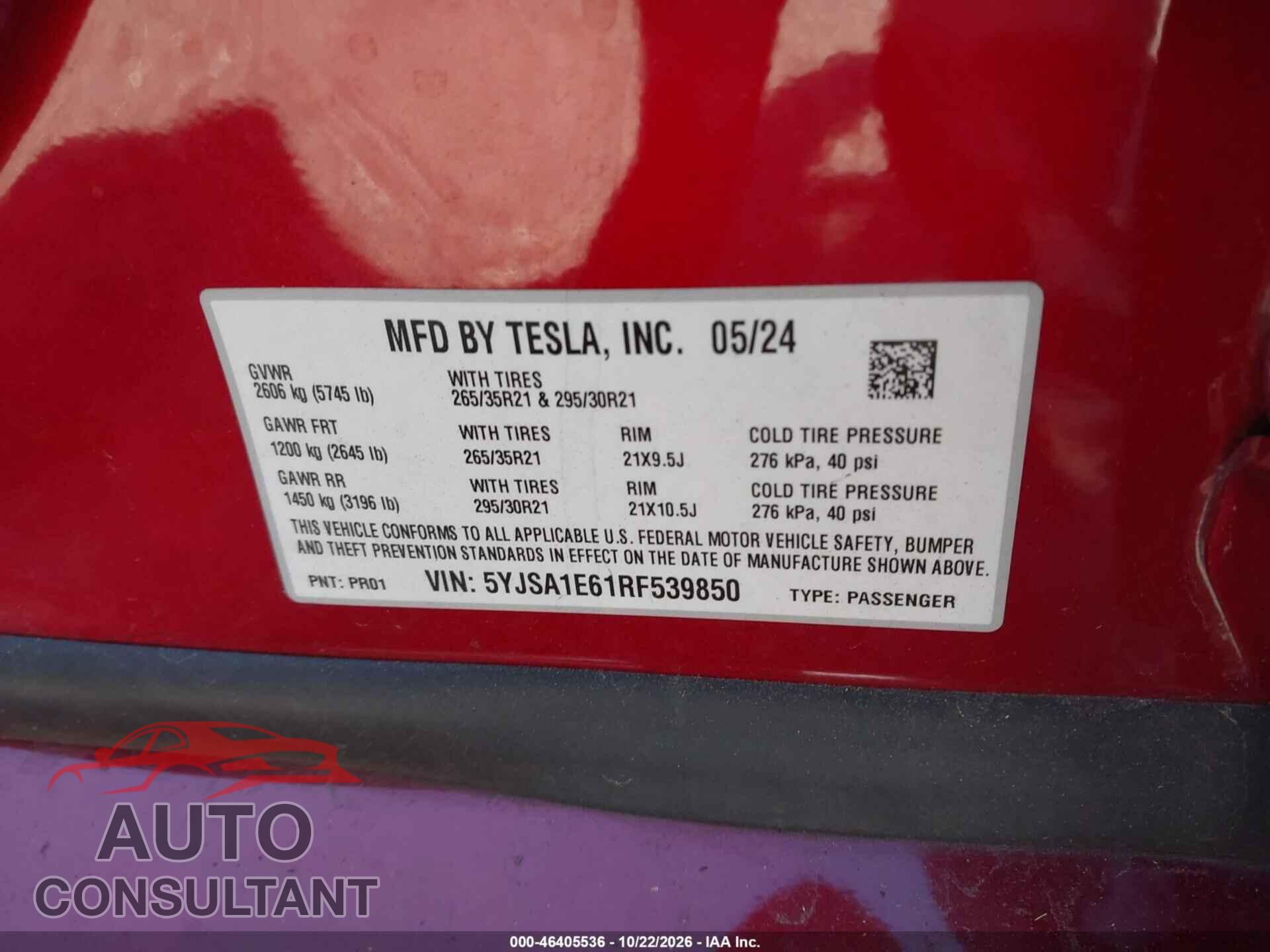 TESLA MODEL S 2024 - 5YJSA1E61RF539850