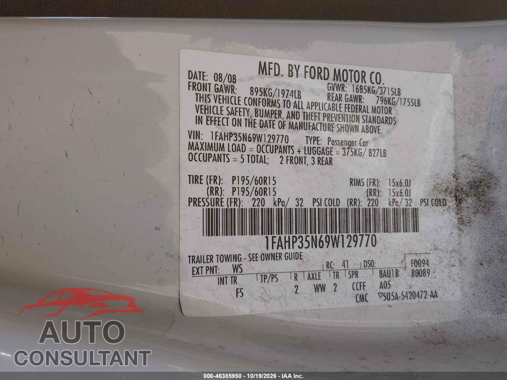 FORD FOCUS 2009 - 1FAHP35N69W129770