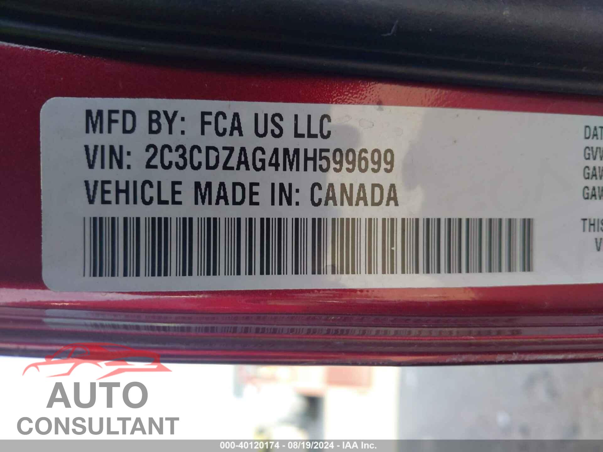 DODGE CHALLENGER 2021 - 2C3CDZAG4MH599699