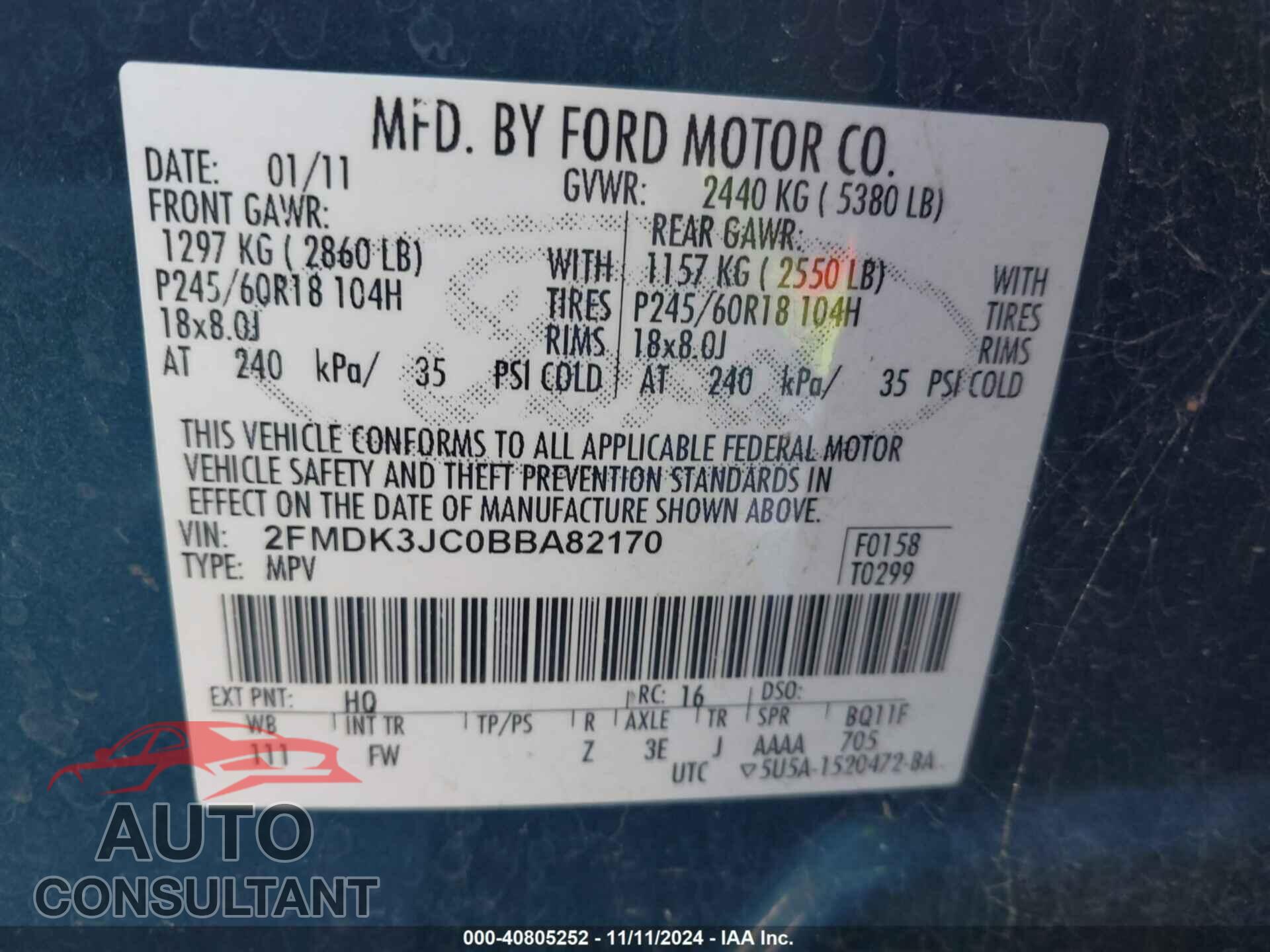 FORD EDGE 2011 - 2FMDK3JC0BBA82170