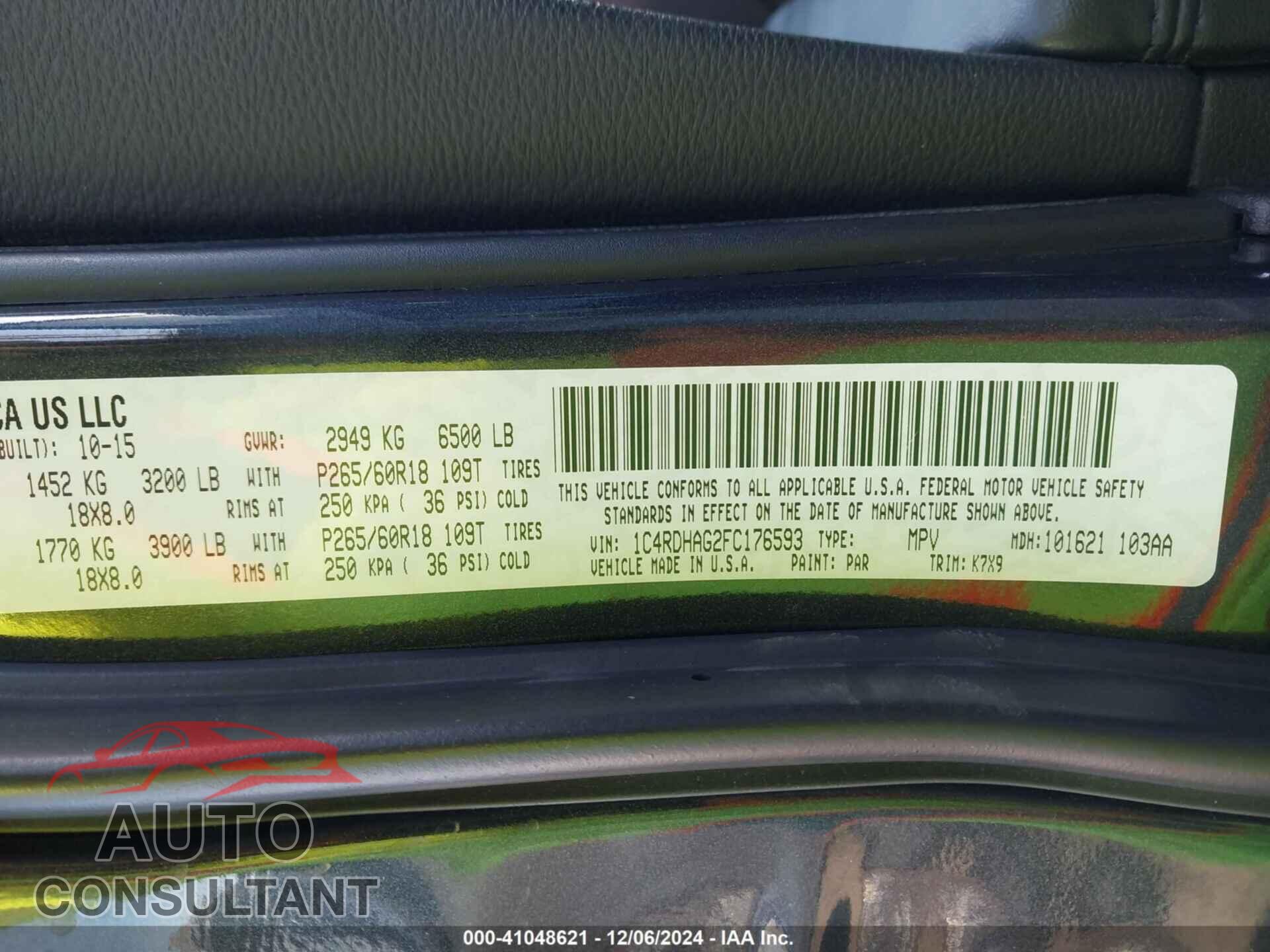 DODGE DURANGO 2015 - 1C4RDHAG2FC176593