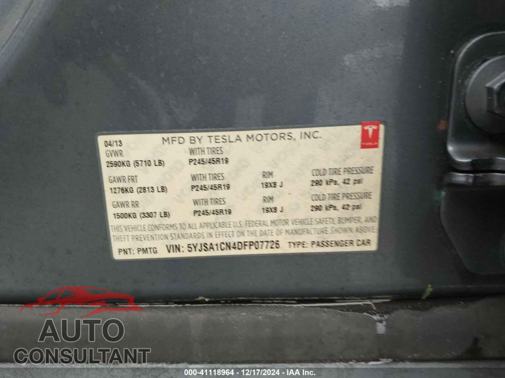 TESLA MODEL S 2013 - 5YJSA1CN4DFP07726