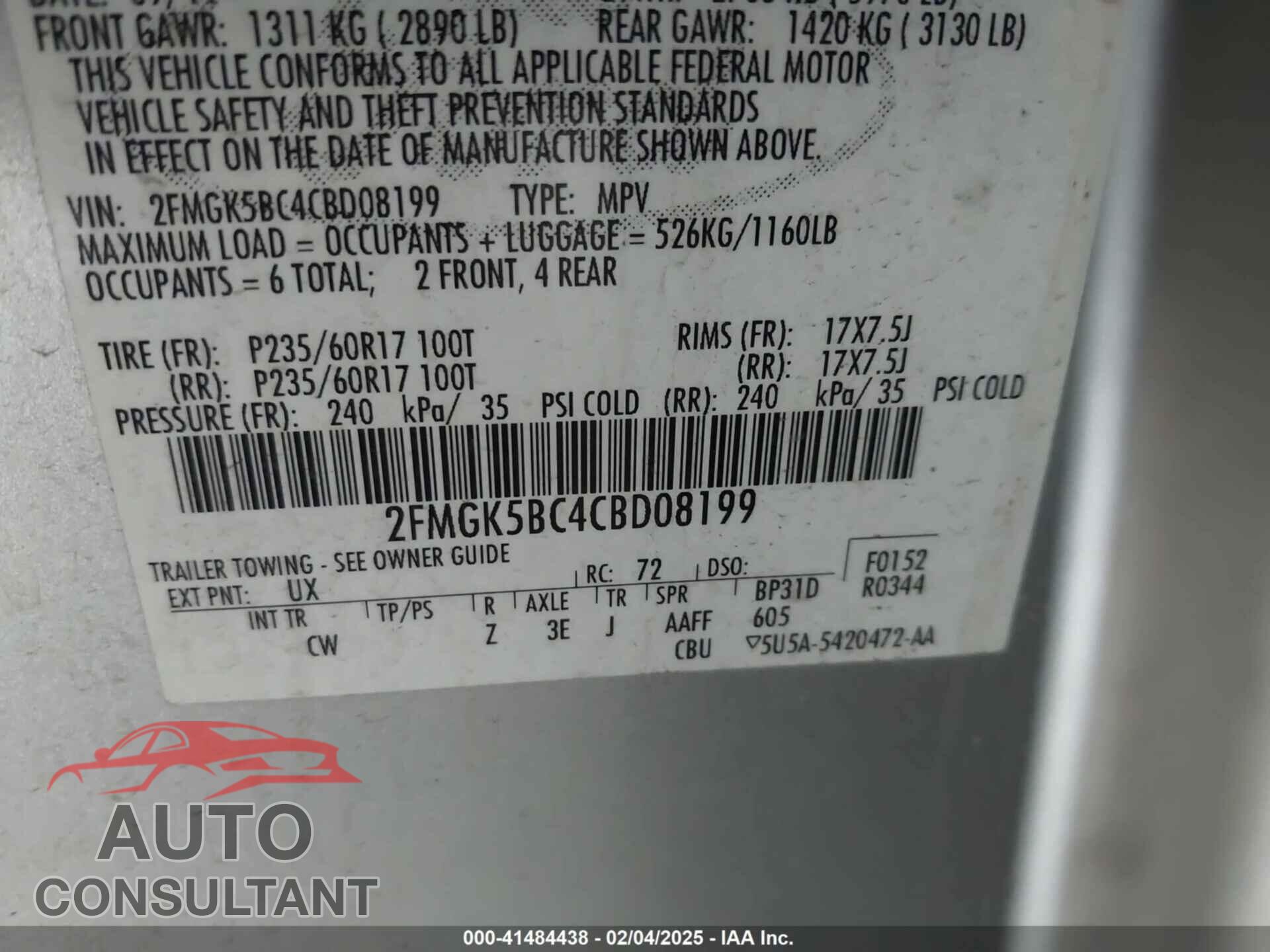 FORD FLEX 2012 - 2FMGK5BC4CBD08199
