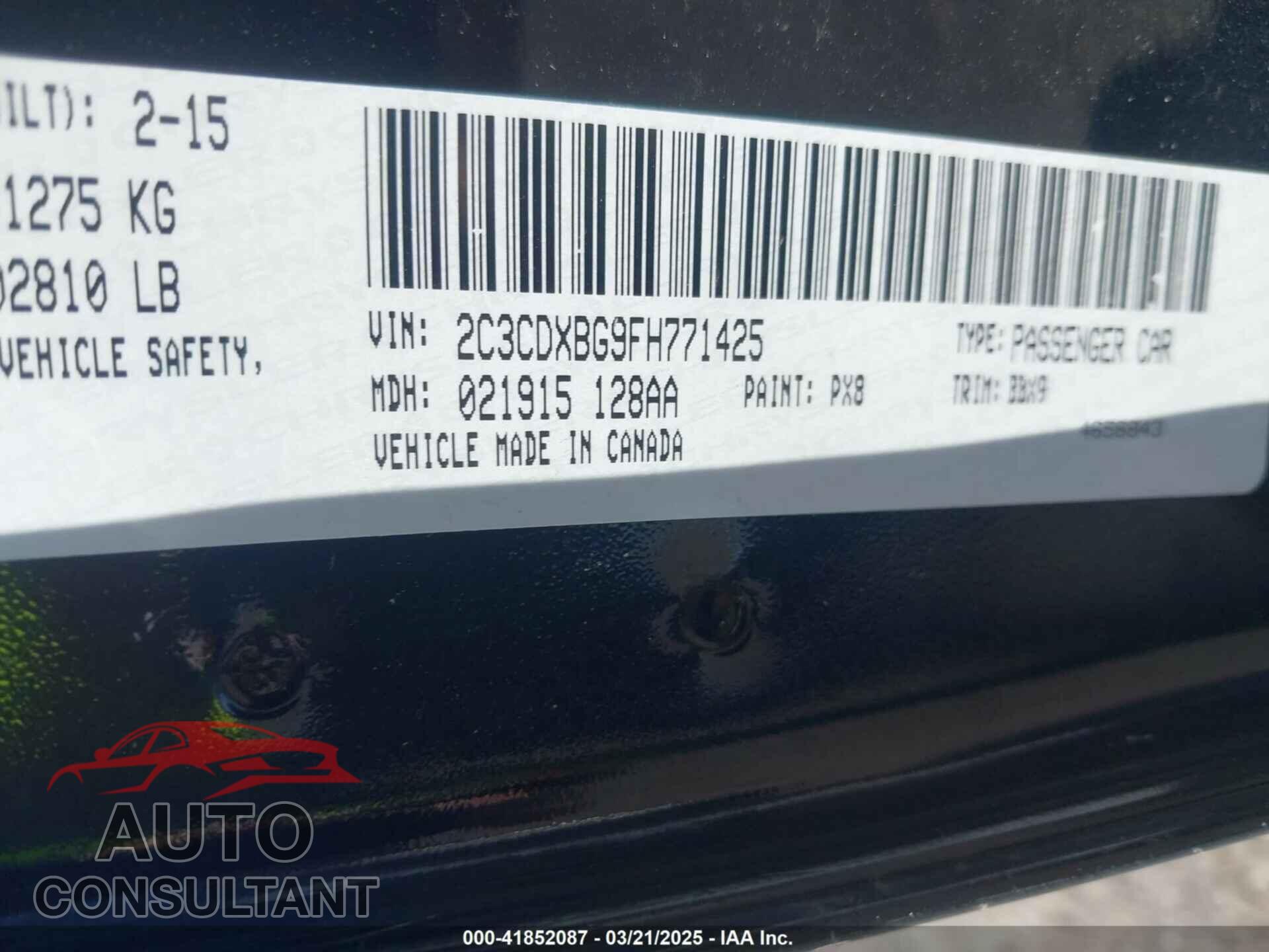 DODGE CHARGER 2015 - 2C3CDXBG9FH771425