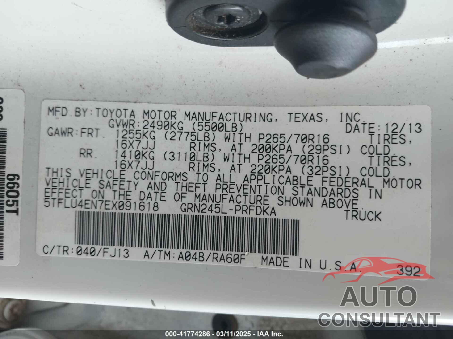 TOYOTA TACOMA 2014 - 5TFLU4EN7EX091618