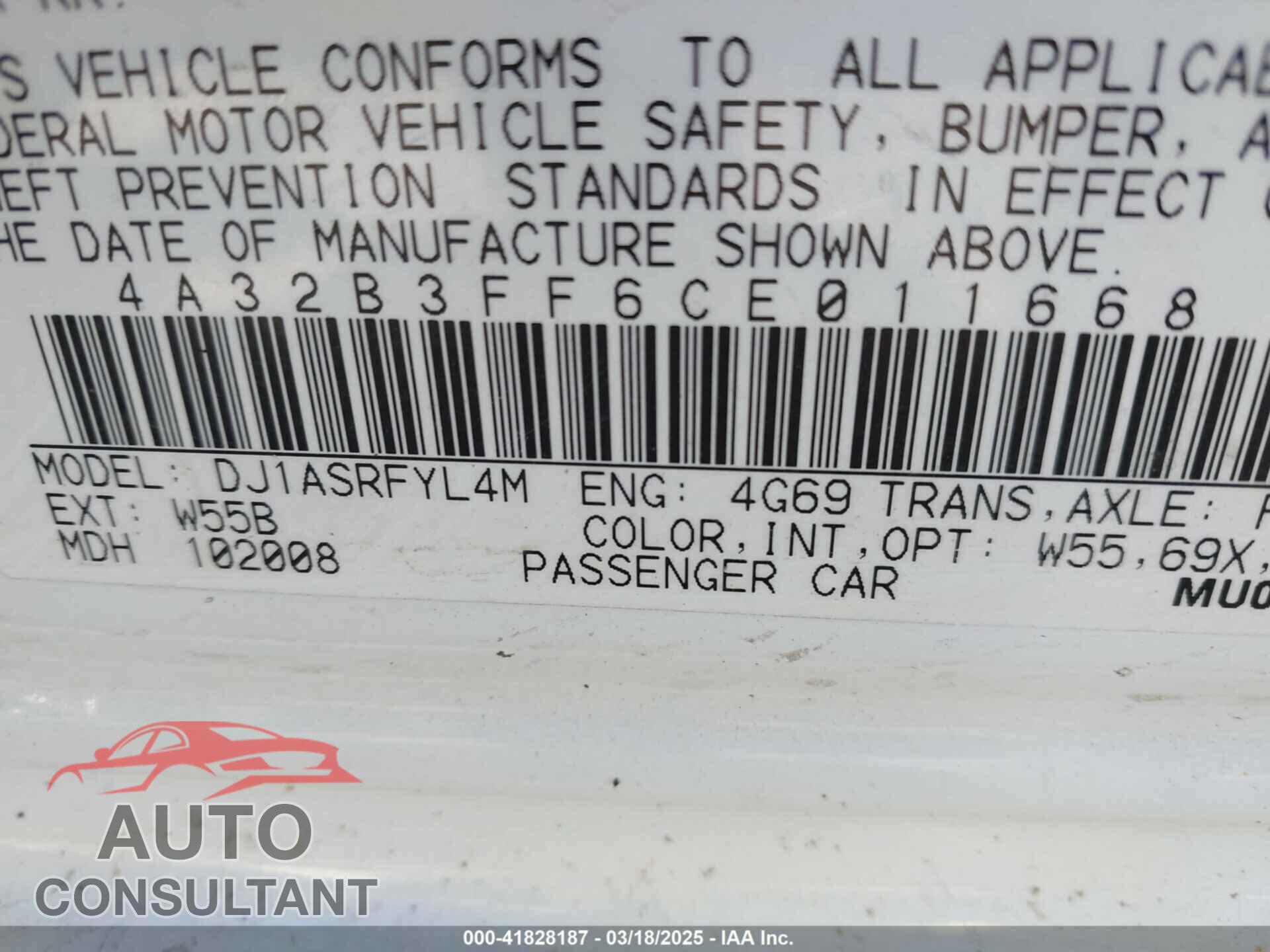 MITSUBISHI GALANT 2012 - 4A32B3FF6CE011668