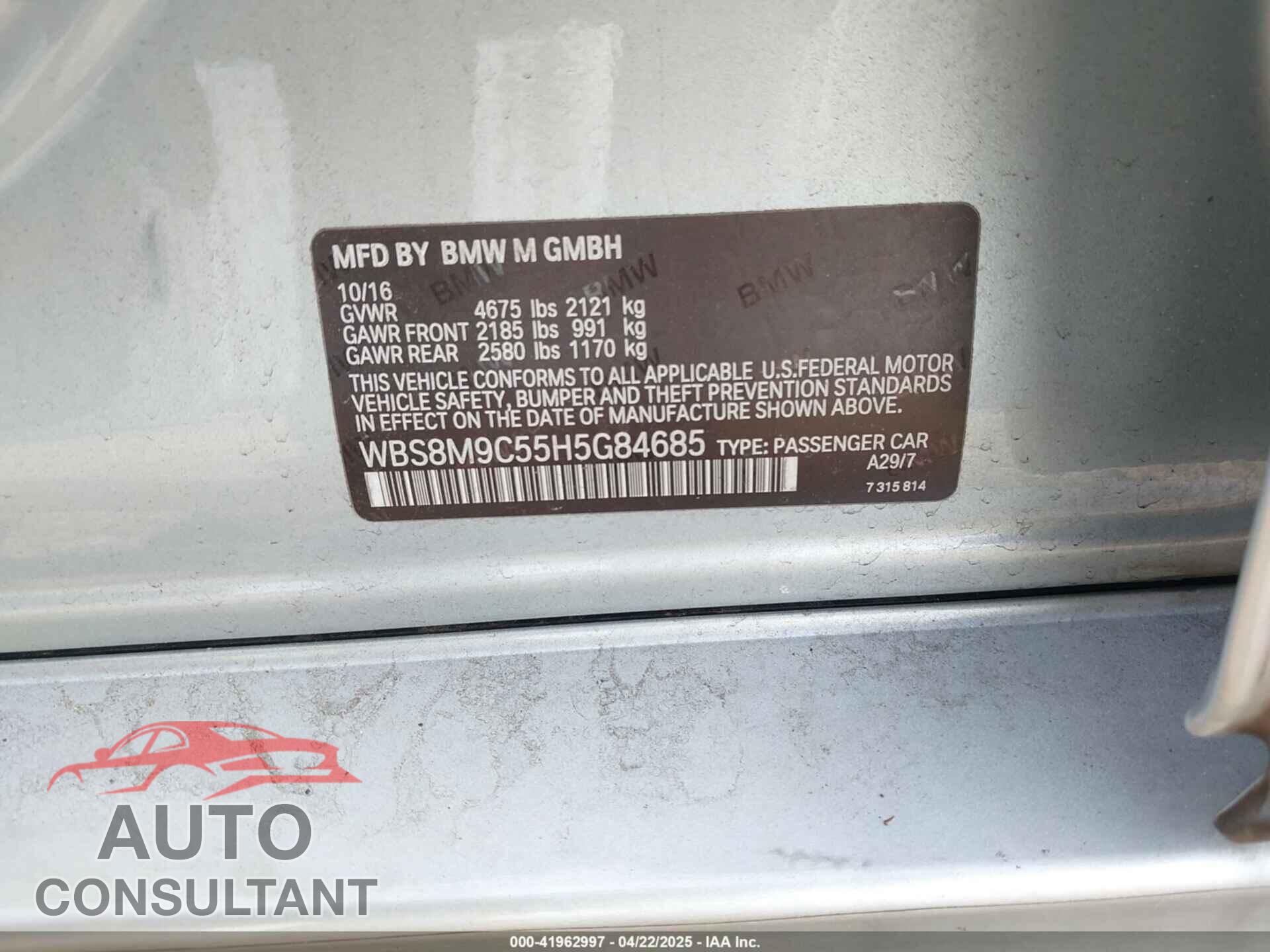 BMW M3 2017 - WBS8M9C55H5G84685