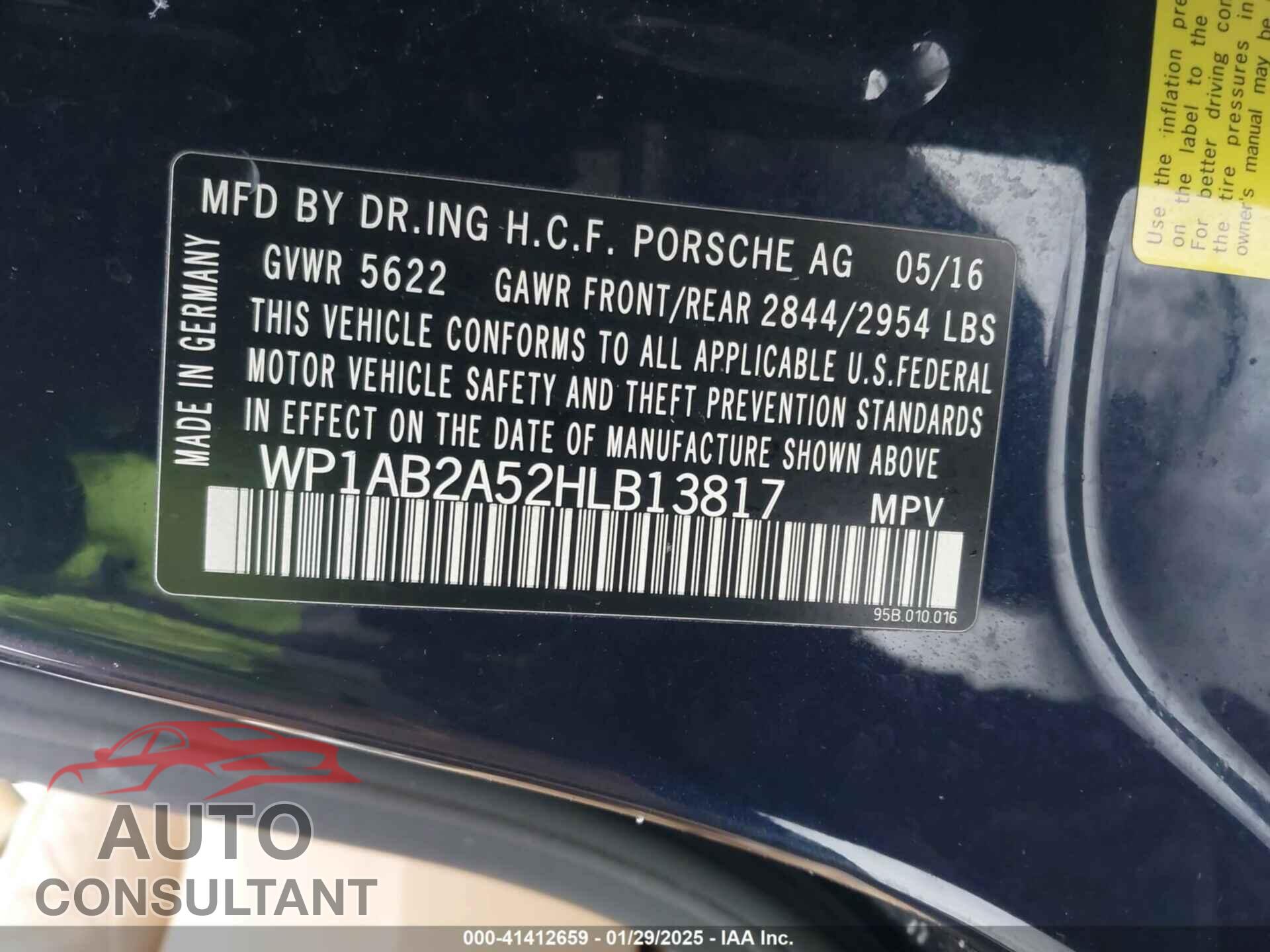 PORSCHE MACAN 2017 - WP1AB2A52HLB13817