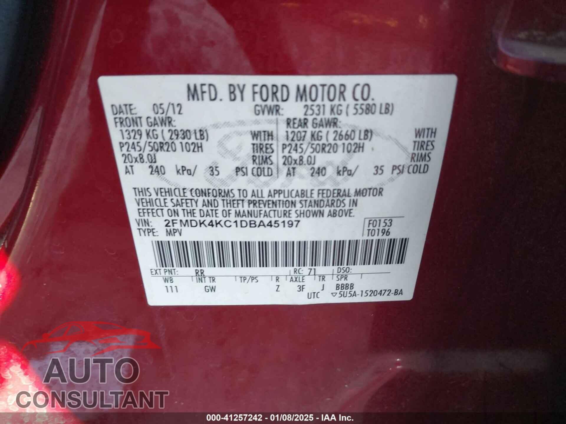 FORD EDGE 2013 - 2FMDK4KC1DBA45197
