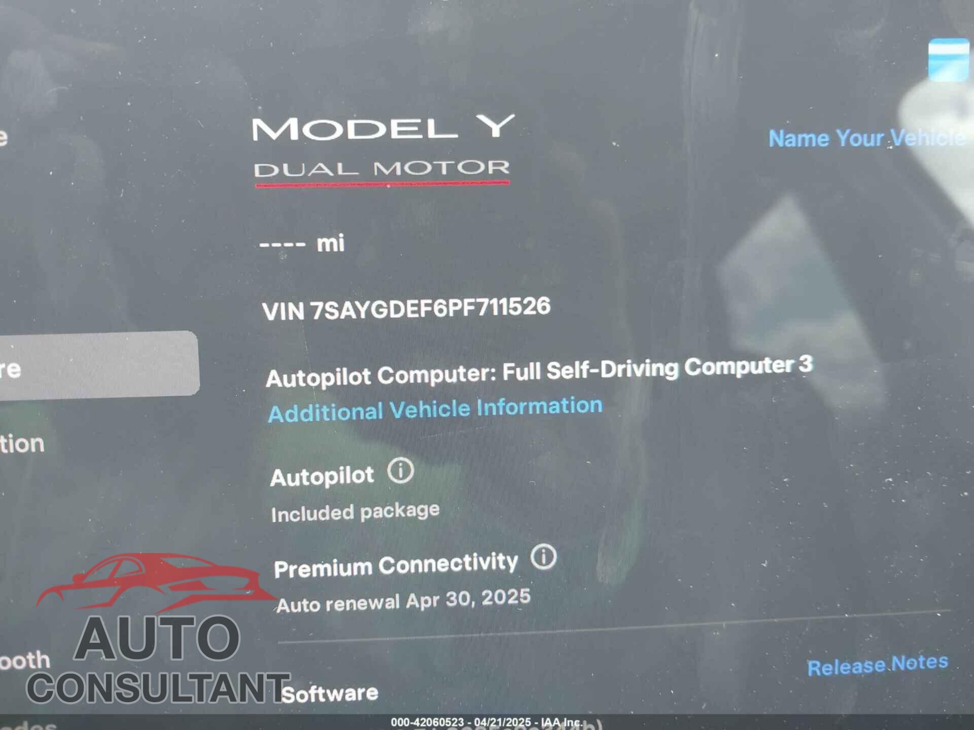TESLA MODEL Y 2023 - 7SAYGDEF6PF711526