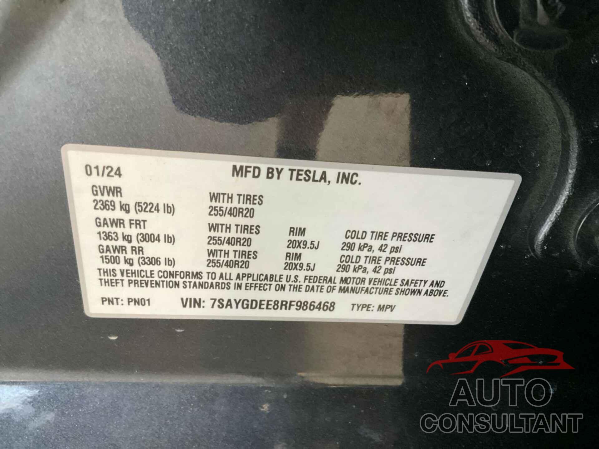 TESLA MODEL Y 2024 - 7SAYGDEE8RF986468