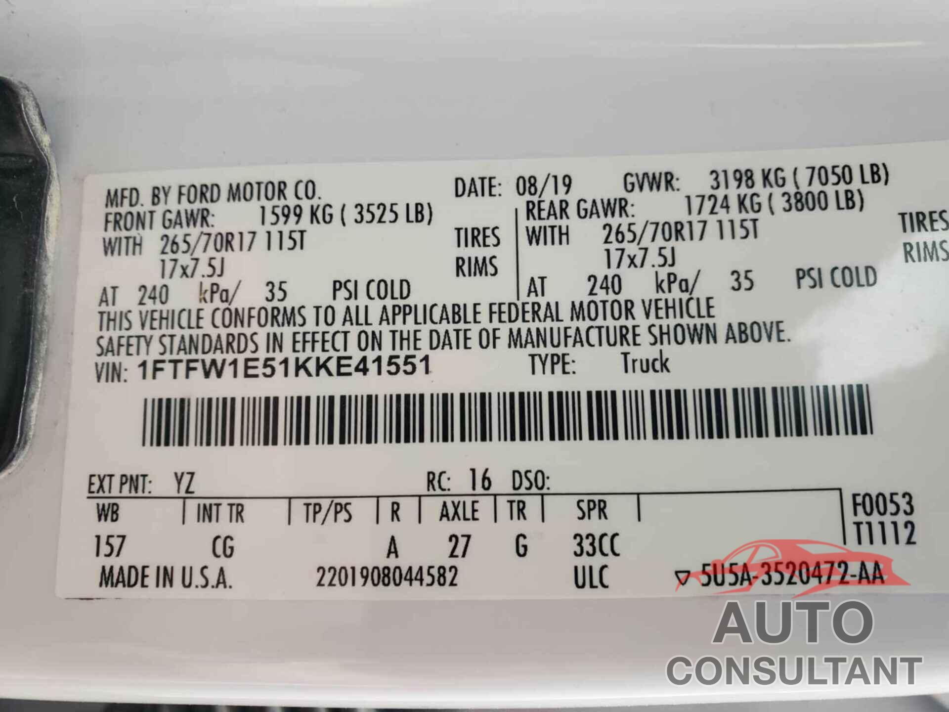 FORD F150 2019 - 1FTFW1E51KKE41551